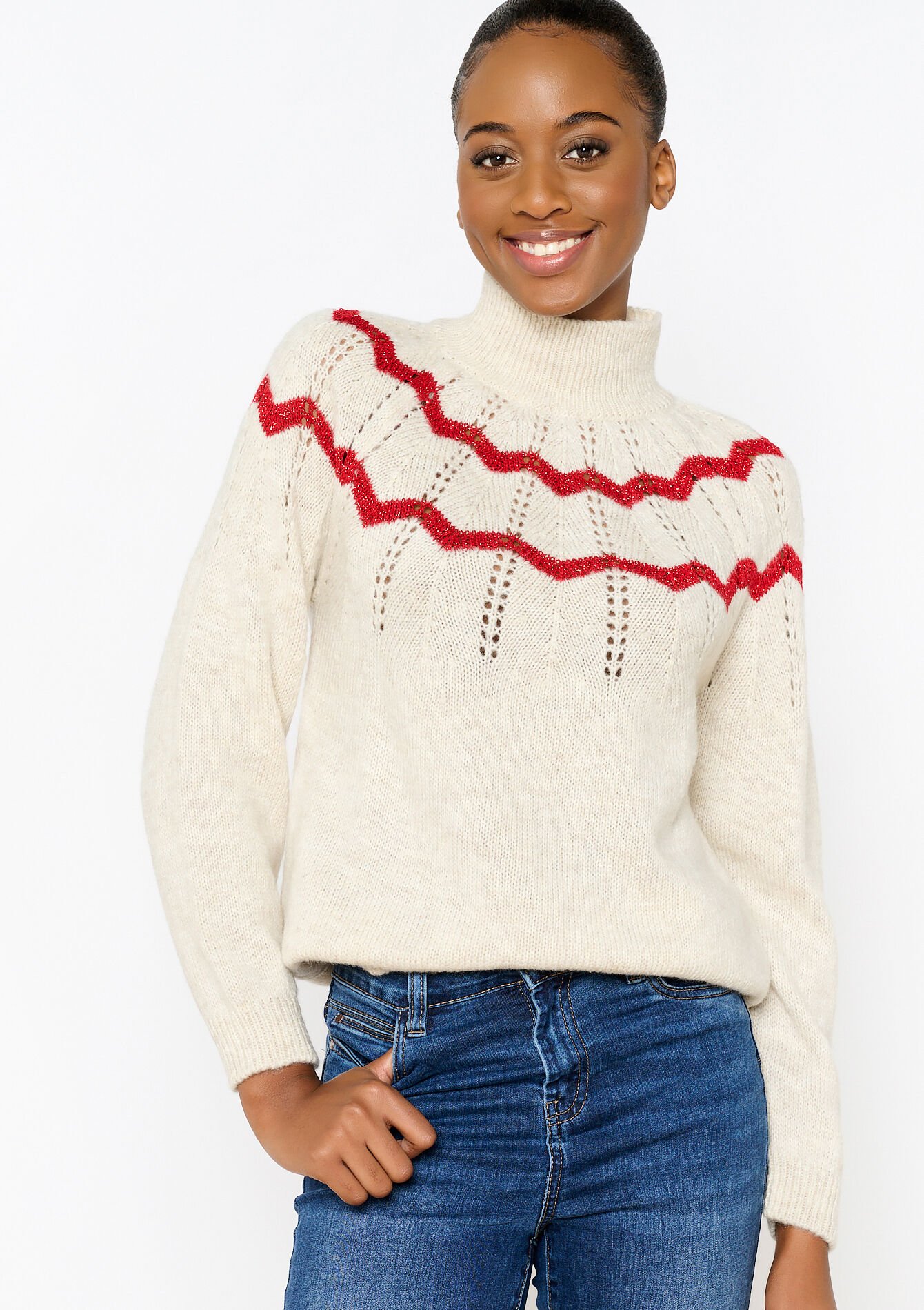 Pullover en jacquard à motif zigzag - LT BEIGE - 04006417_2527