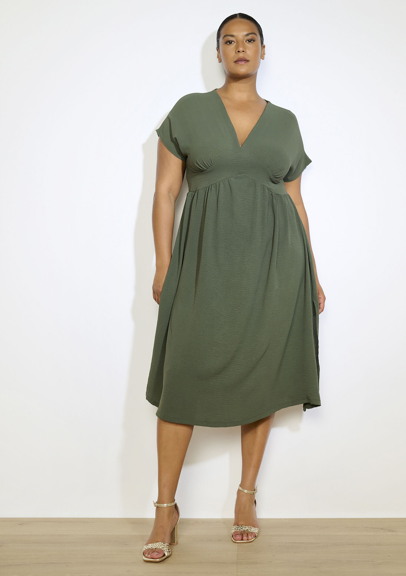 Zwierige midi jurk, Zwierige midi jurk - KHAKI MED - 08104238_4327