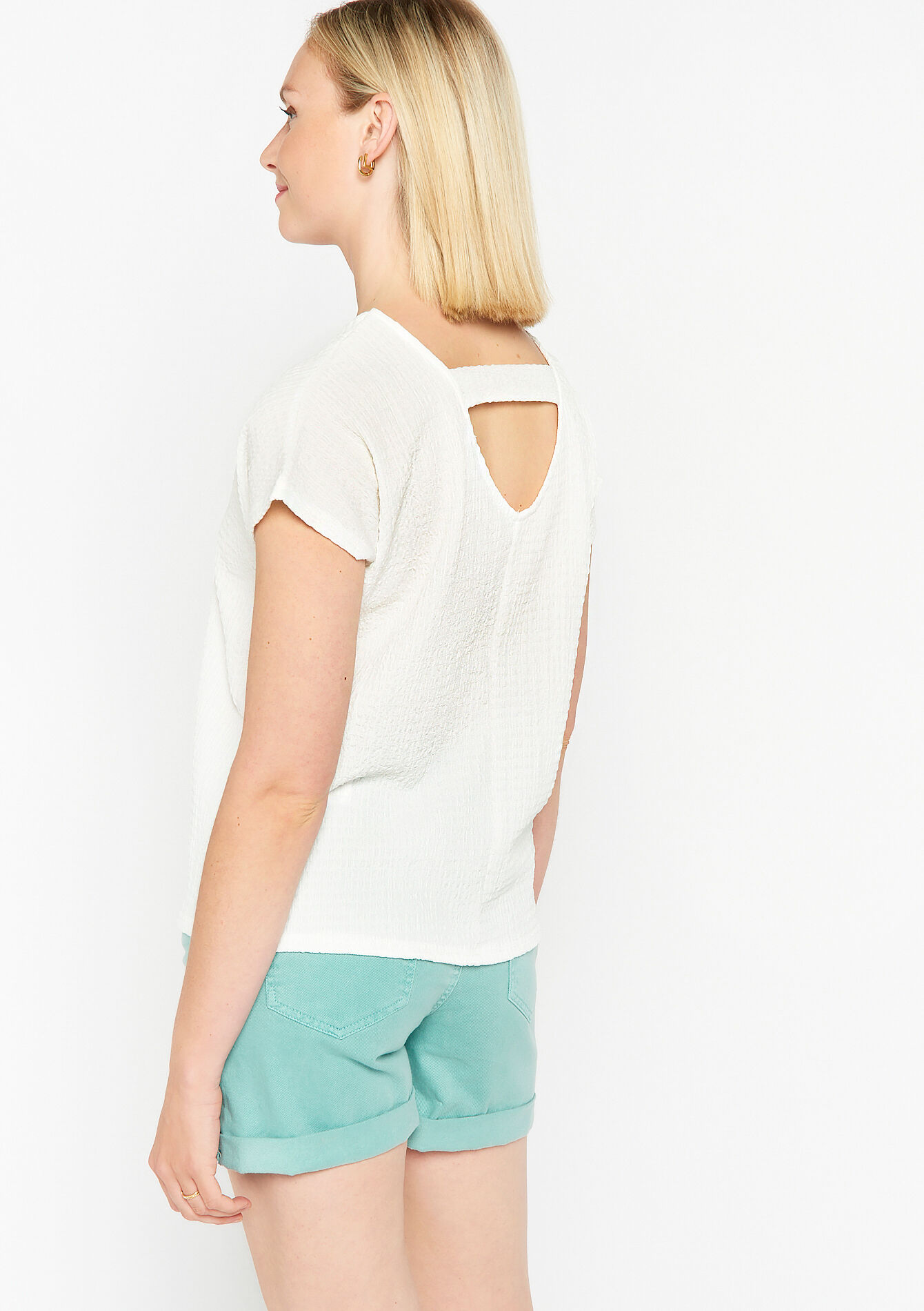 T-shirt met wafeltextuur - OFFWHITE - 02301445_1001