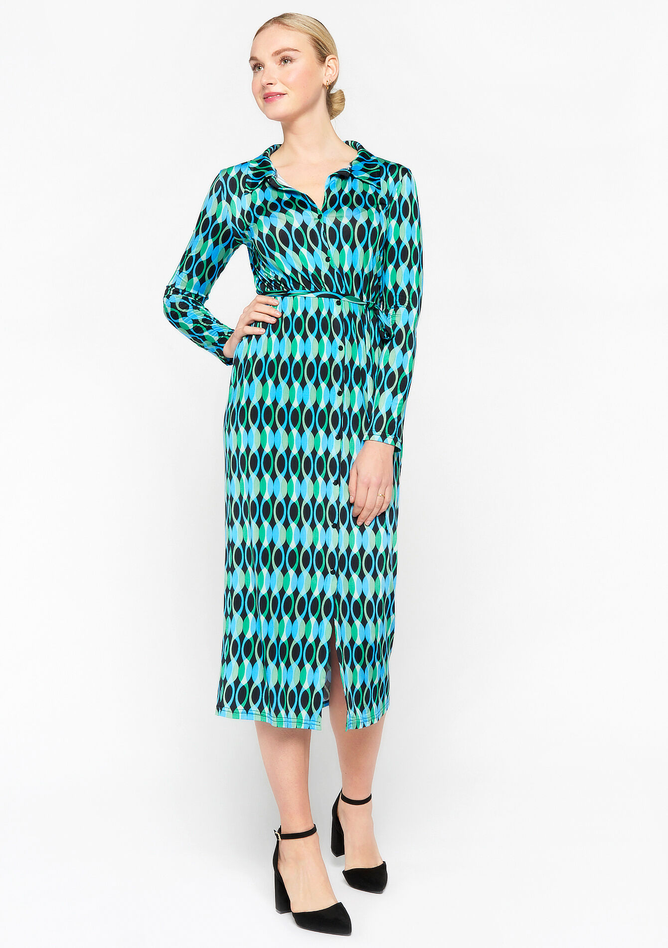 Shirt dress with retro print, Shirt dress with retro print - BLACK - 08601901