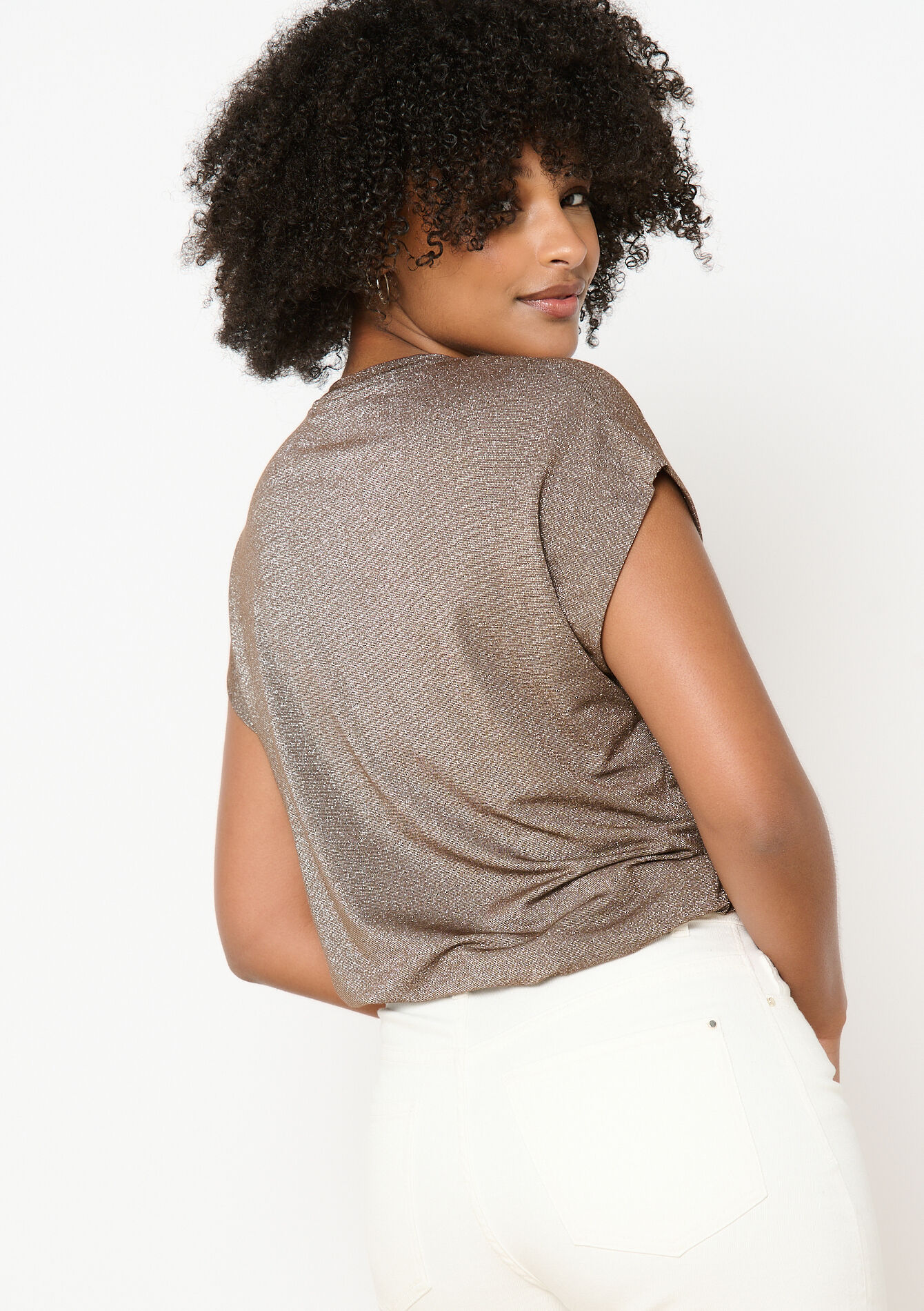 T-shirt met lurex, T-shirt met lurex - BROWN DARK CHOCOLATE - 02301750_3720