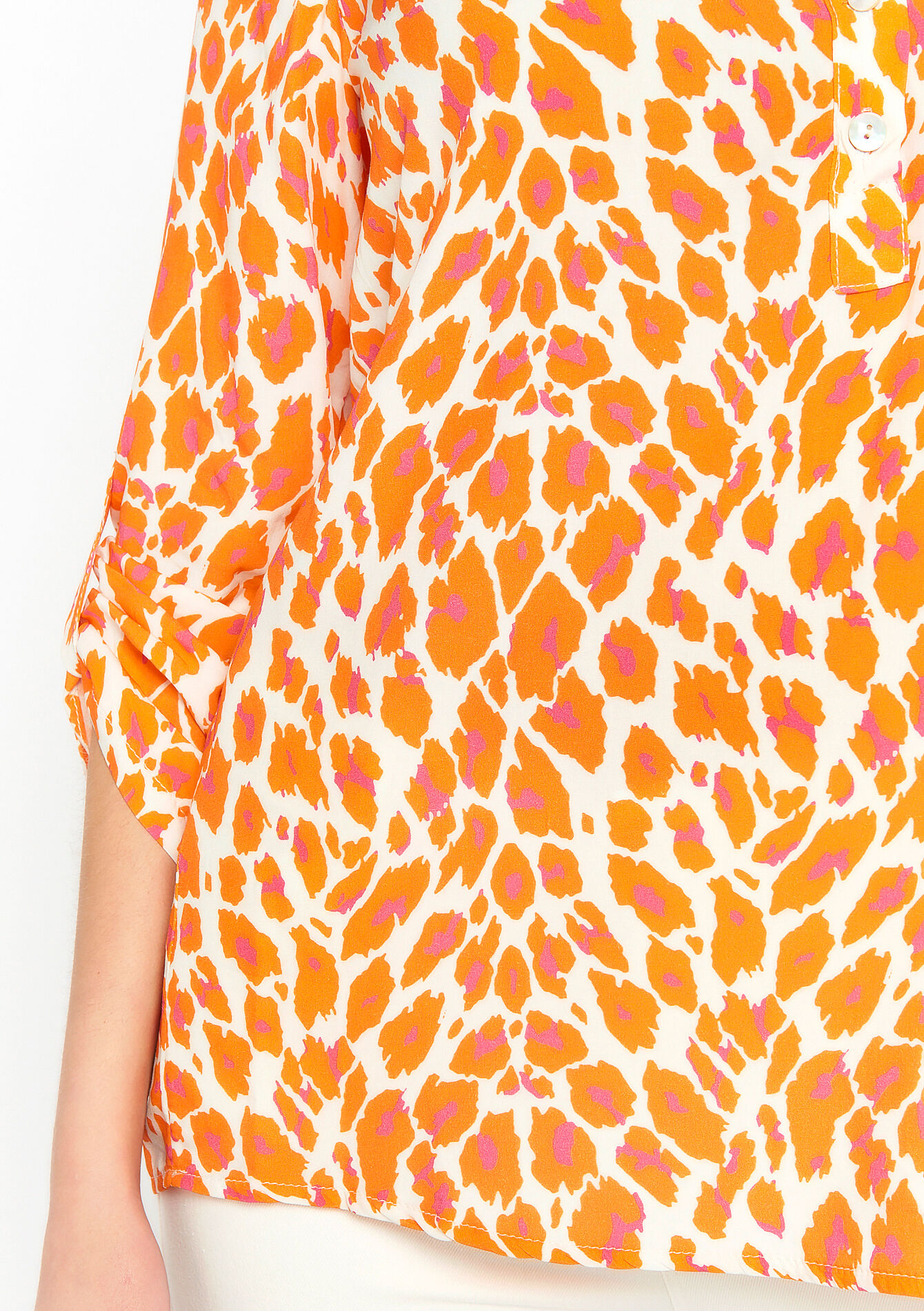 Blouse with leopard print, Blouse with leopard print - ORANGE BRIGHT - 05702145_1255