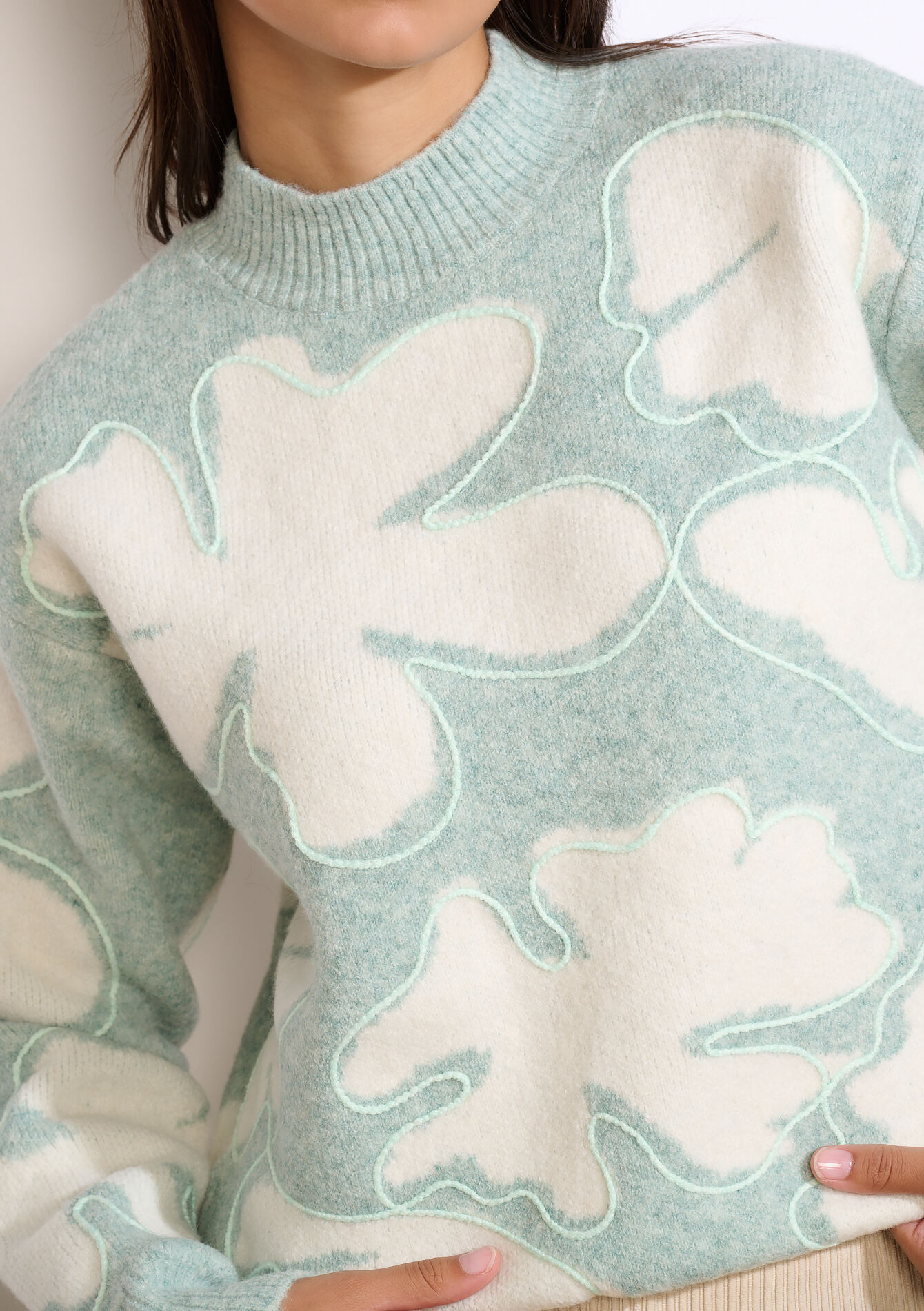 Pull graphique en maille douce, Pull graphique en maille douce - MINT GREEN - 04006953