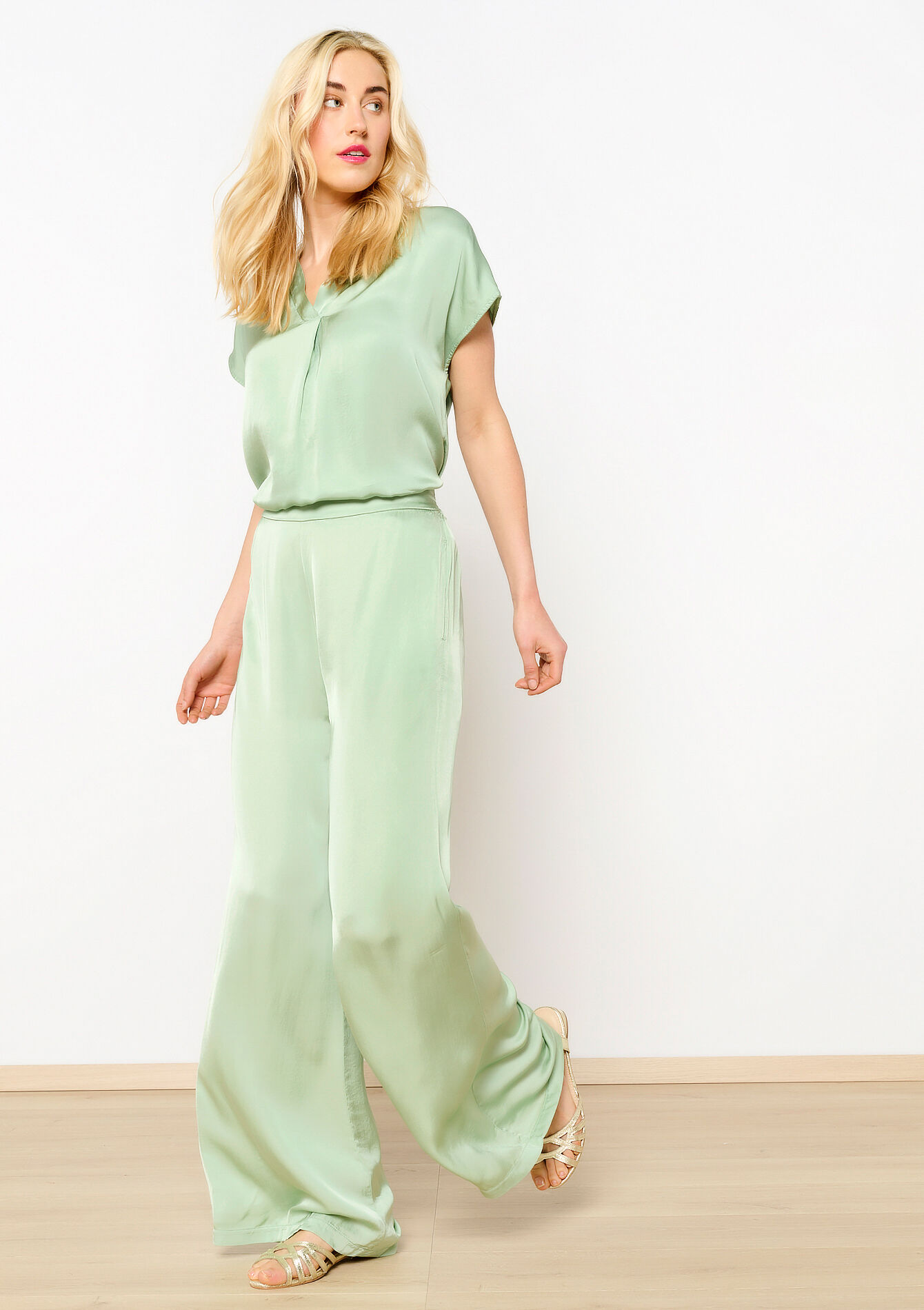 Loose trousers with silk look, Loose trousers with silk look, , back