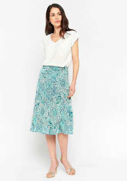 Midi skirt with paisley print - TURQUOISE - 07101103_1759
