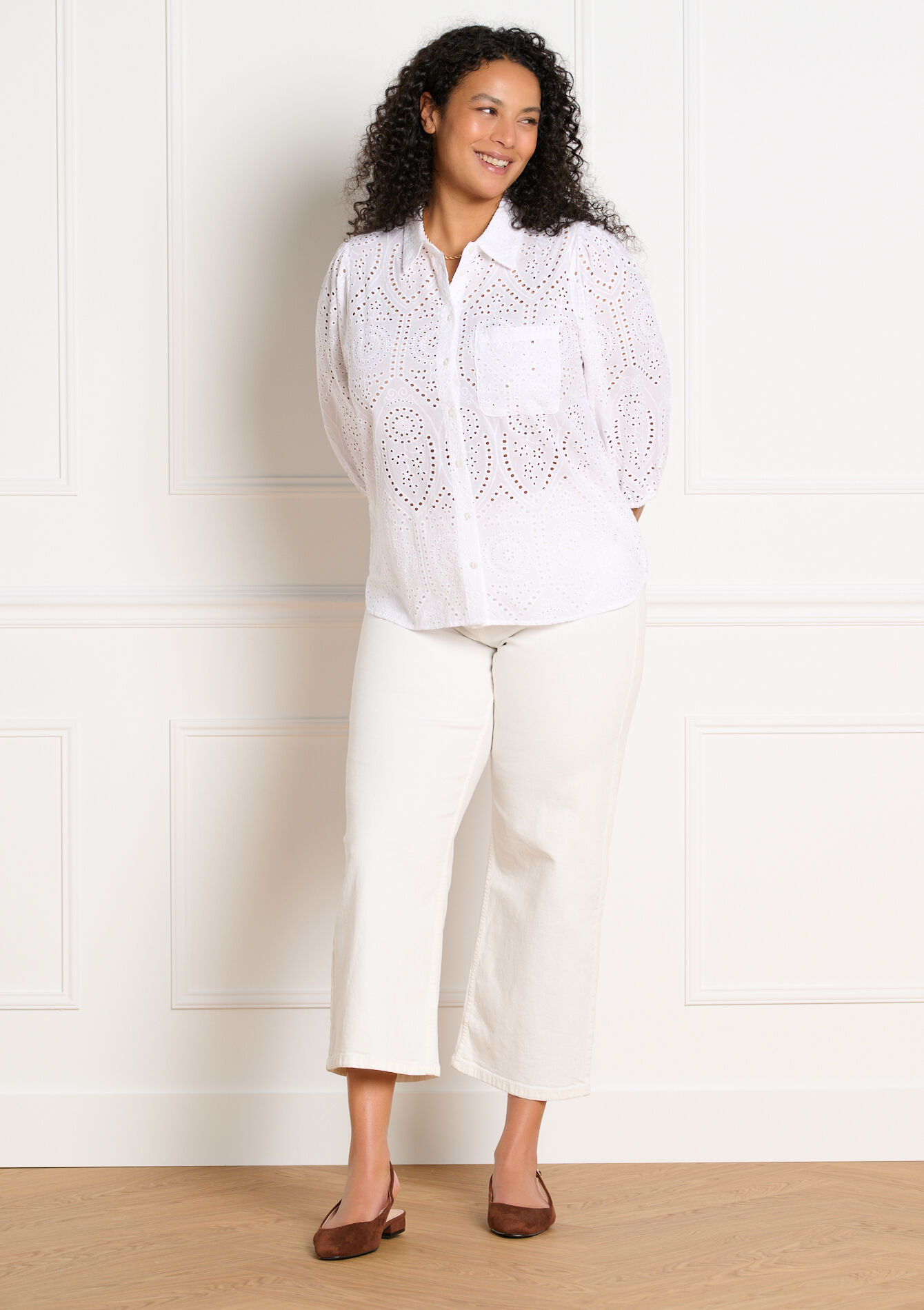 Broderie katoenen hemd - OPTICAL WHITE - 05702960_1019