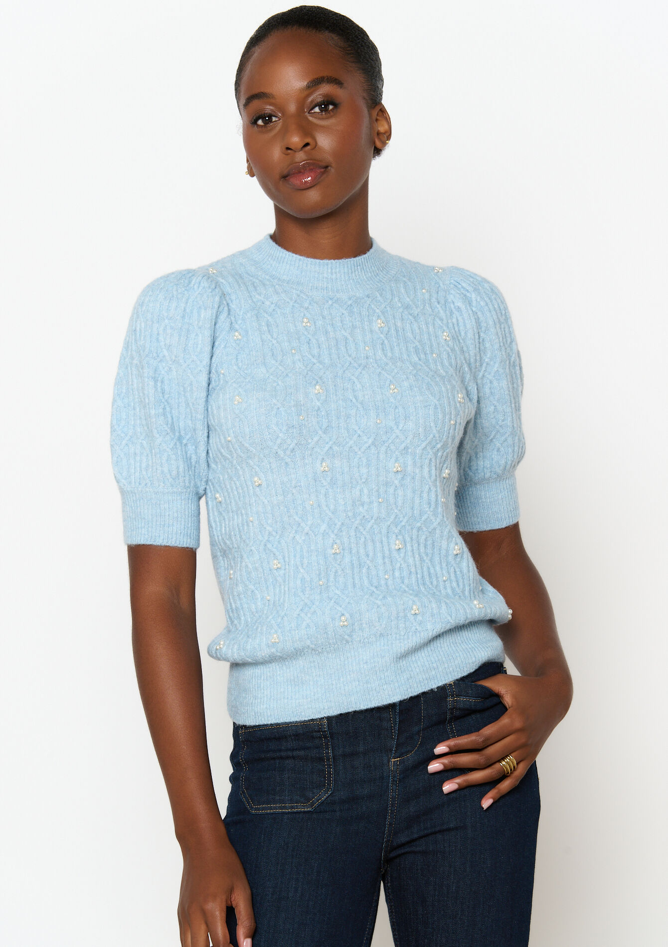 Pullover à manches bouffantes - BLUE PASTEL - 04006539_3003