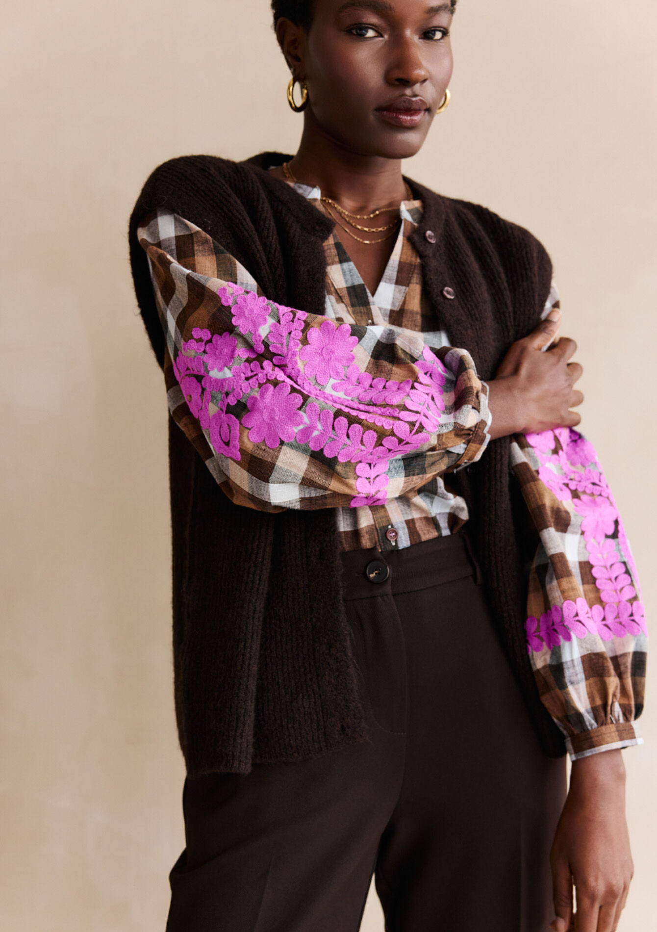 Blouse met borduursel, Blouse met borduursel - BROWN DARK CHOCOLATE - 05702995_3720