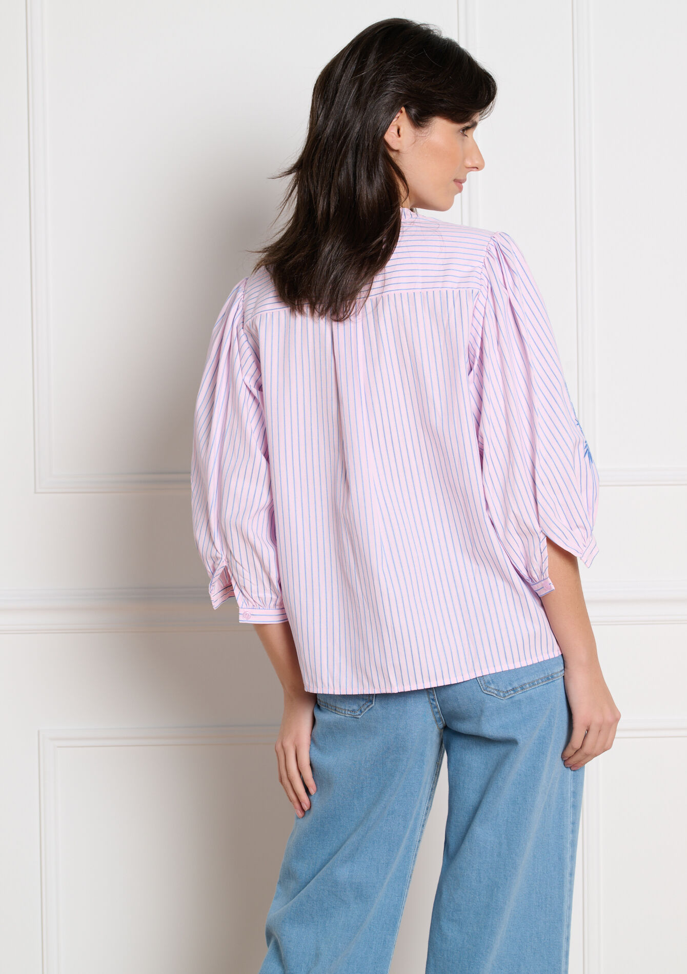 Blouse rayée brodée - LIGHT PINK - 05703035_1303