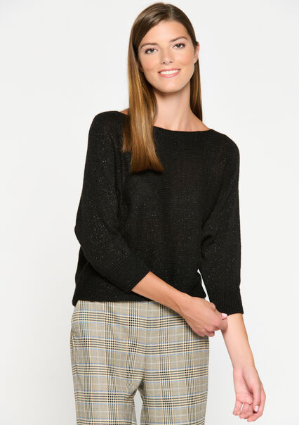 Lurex pullover with batwing sleeves - BLACK - 04005984_1119