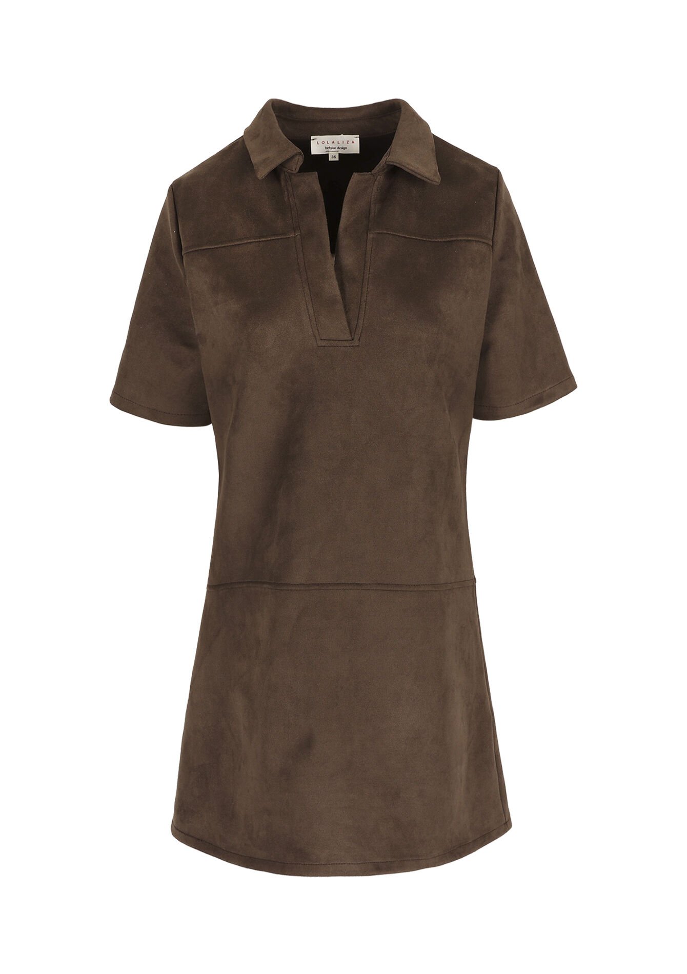 suèdine polo jurk, suèdine polo jurk - BROWN DARK CHOCOLATE - 08104285_3720