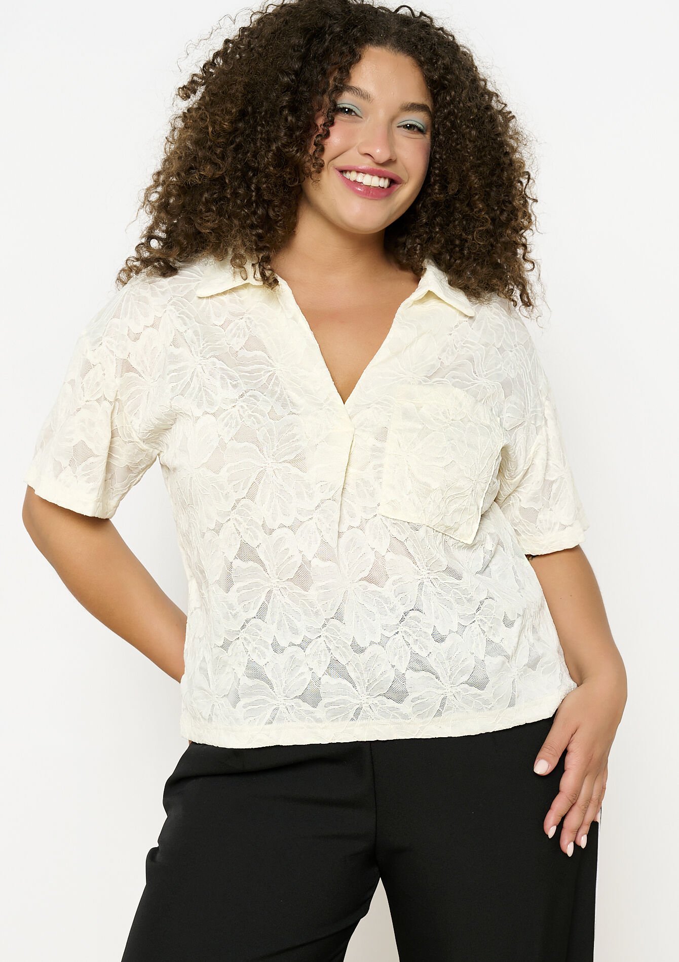 Luchtige top met zak, Luchtige top met zak - VANILLA WHITE - 02301778_1013