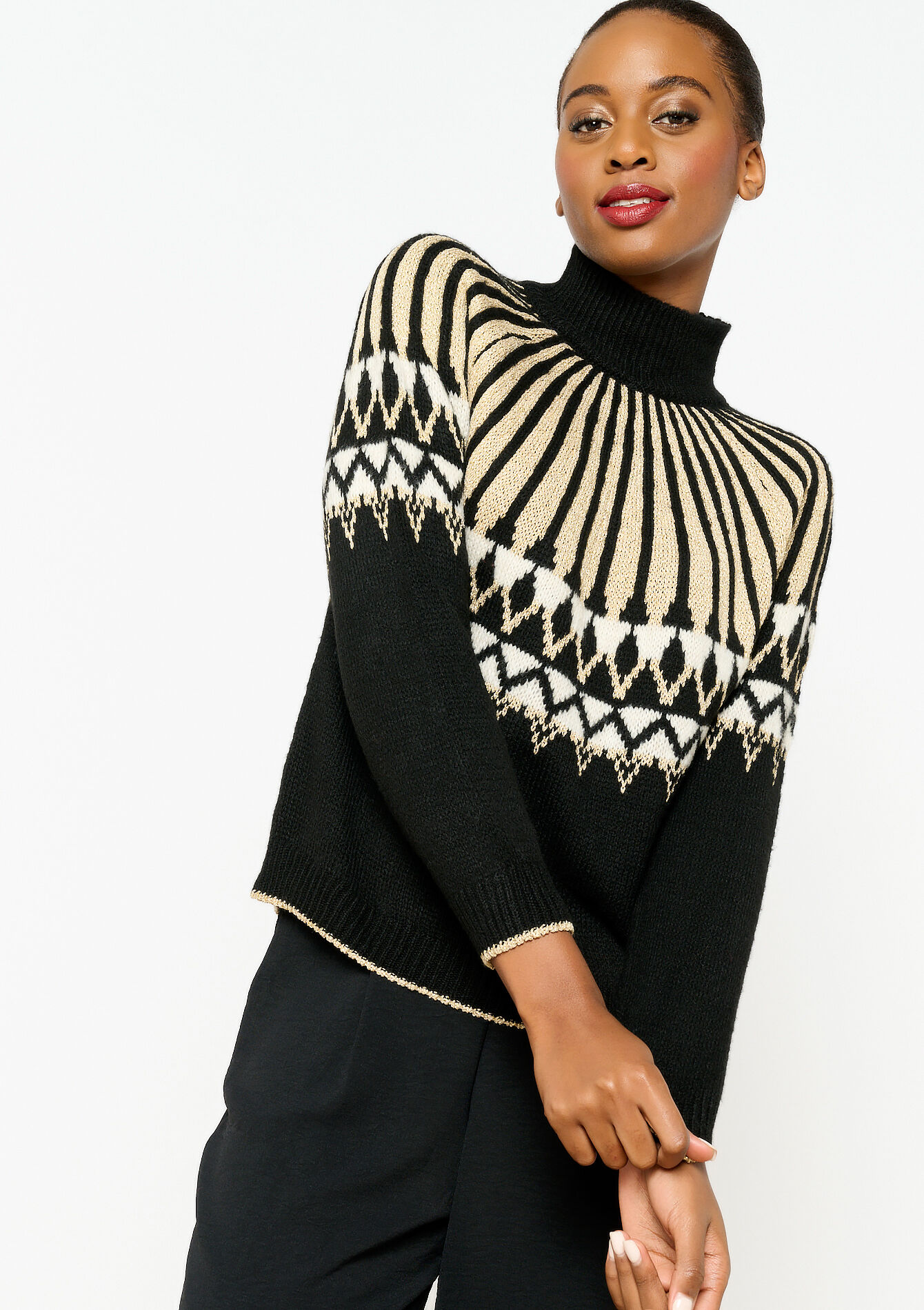 Jacquard pullover with pattern, Jacquard pullover with pattern - BLACK - 04006404_1119