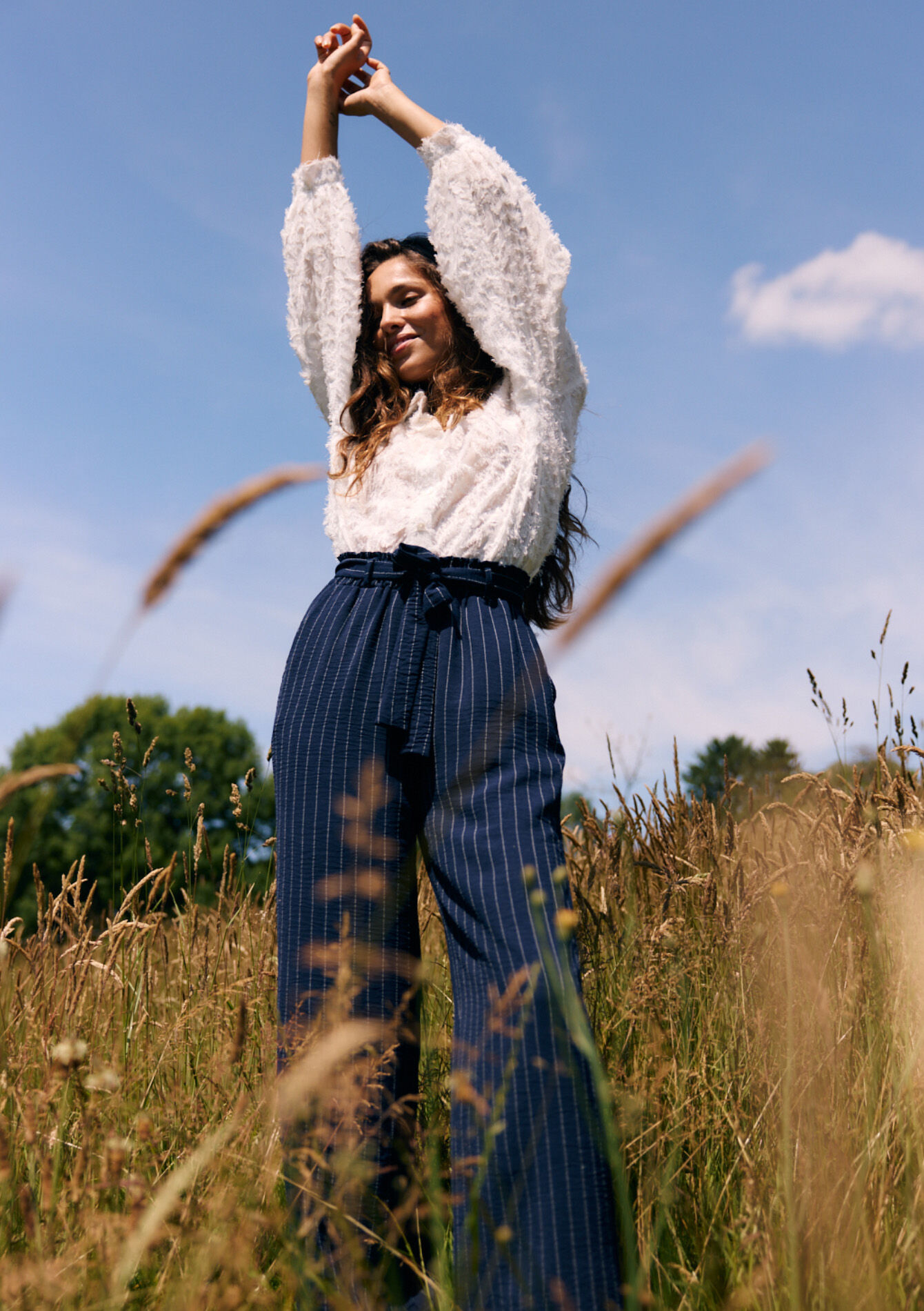 Pantalon fluide à rayures, , back