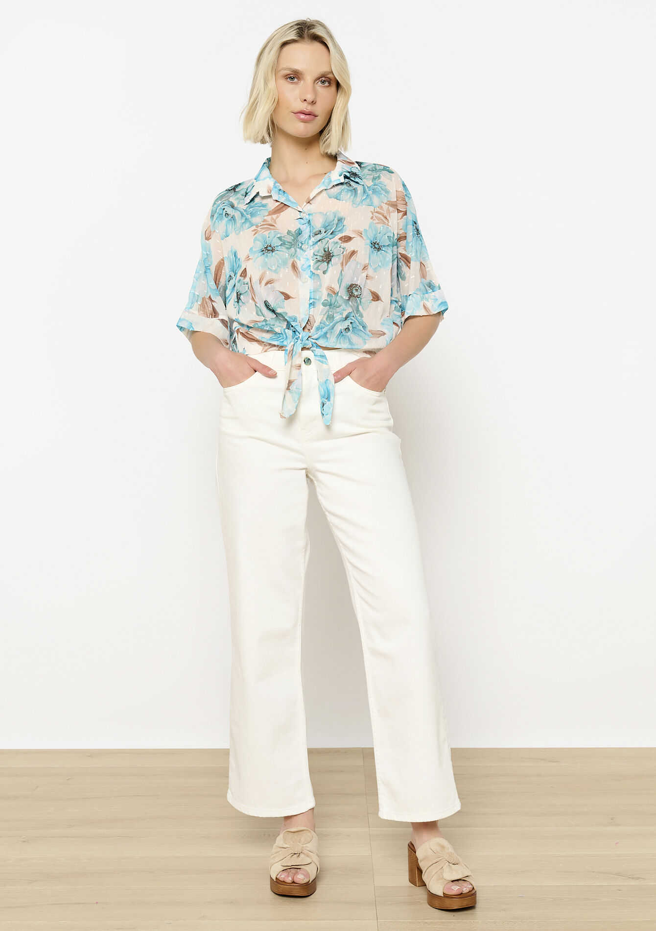 Bloemenhemd met knoopdetail, Bloemenhemd met knoopdetail - AQUA BLUE - 05702771_3302