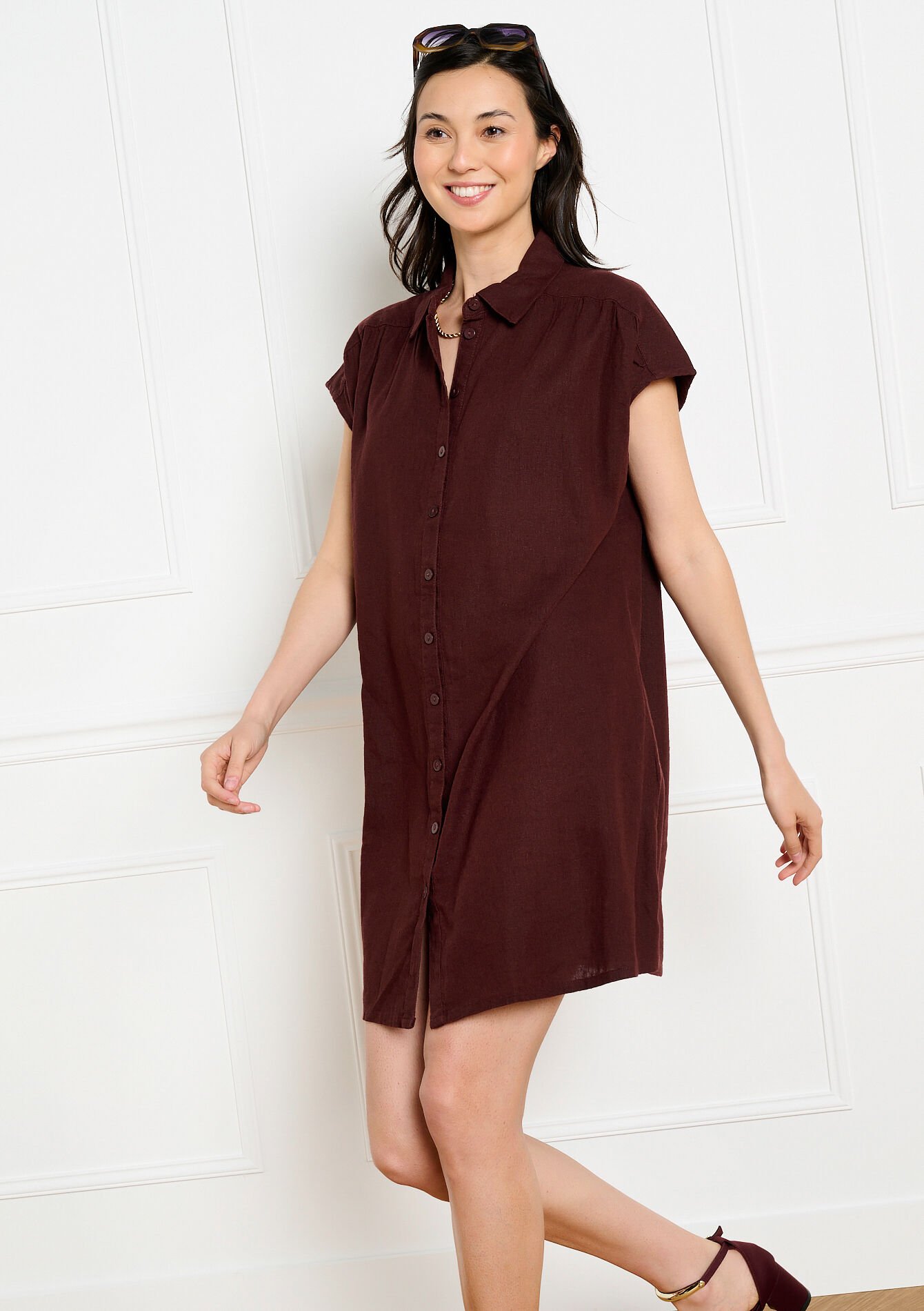 Clean short shirt dress - BROWN DARK CHOCOLATE - 08104334_3720