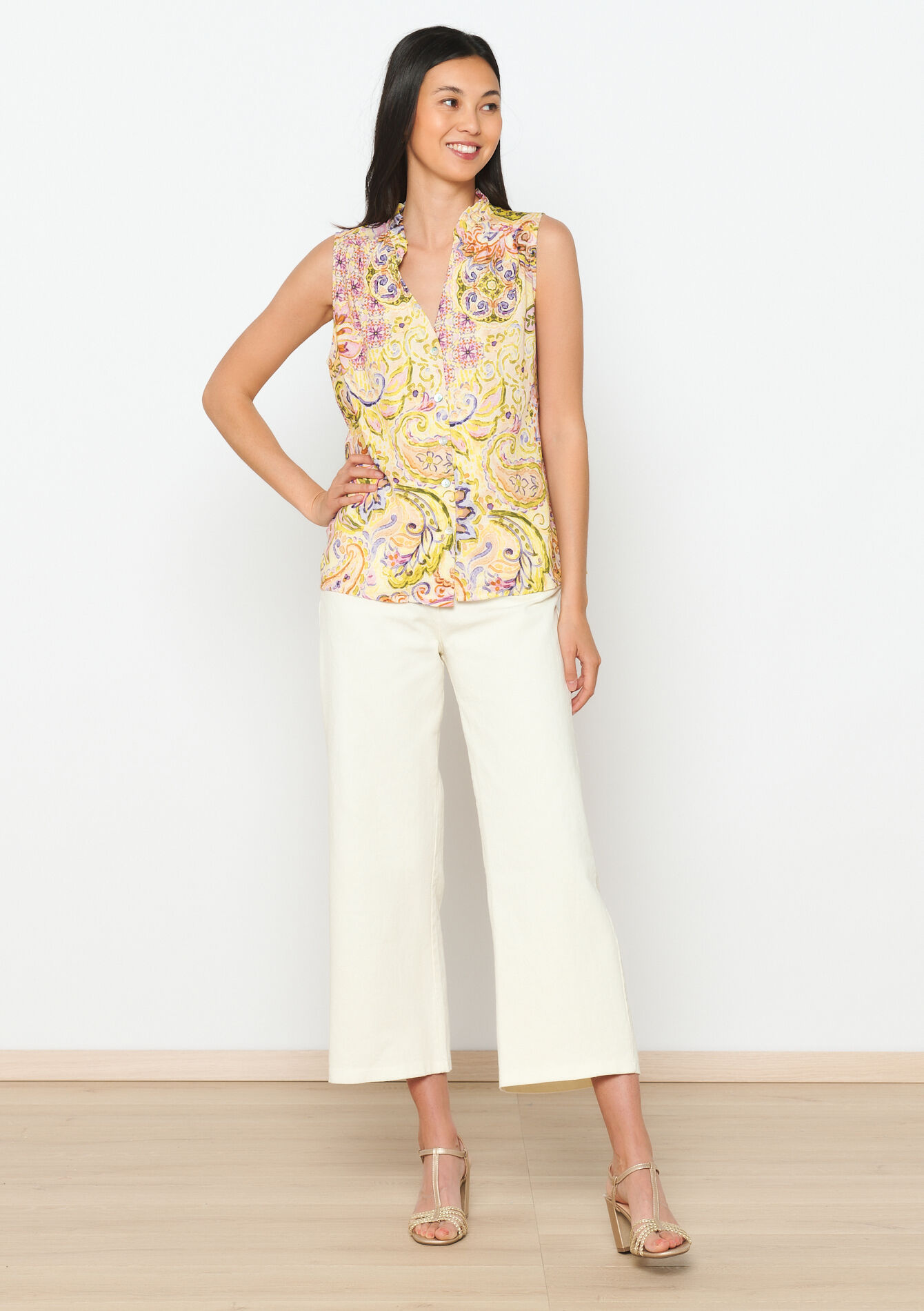 Mouwloos hemd met paisleyprint, Mouwloos hemd met paisleyprint - YELLOW PASTEL - 05702529_5004