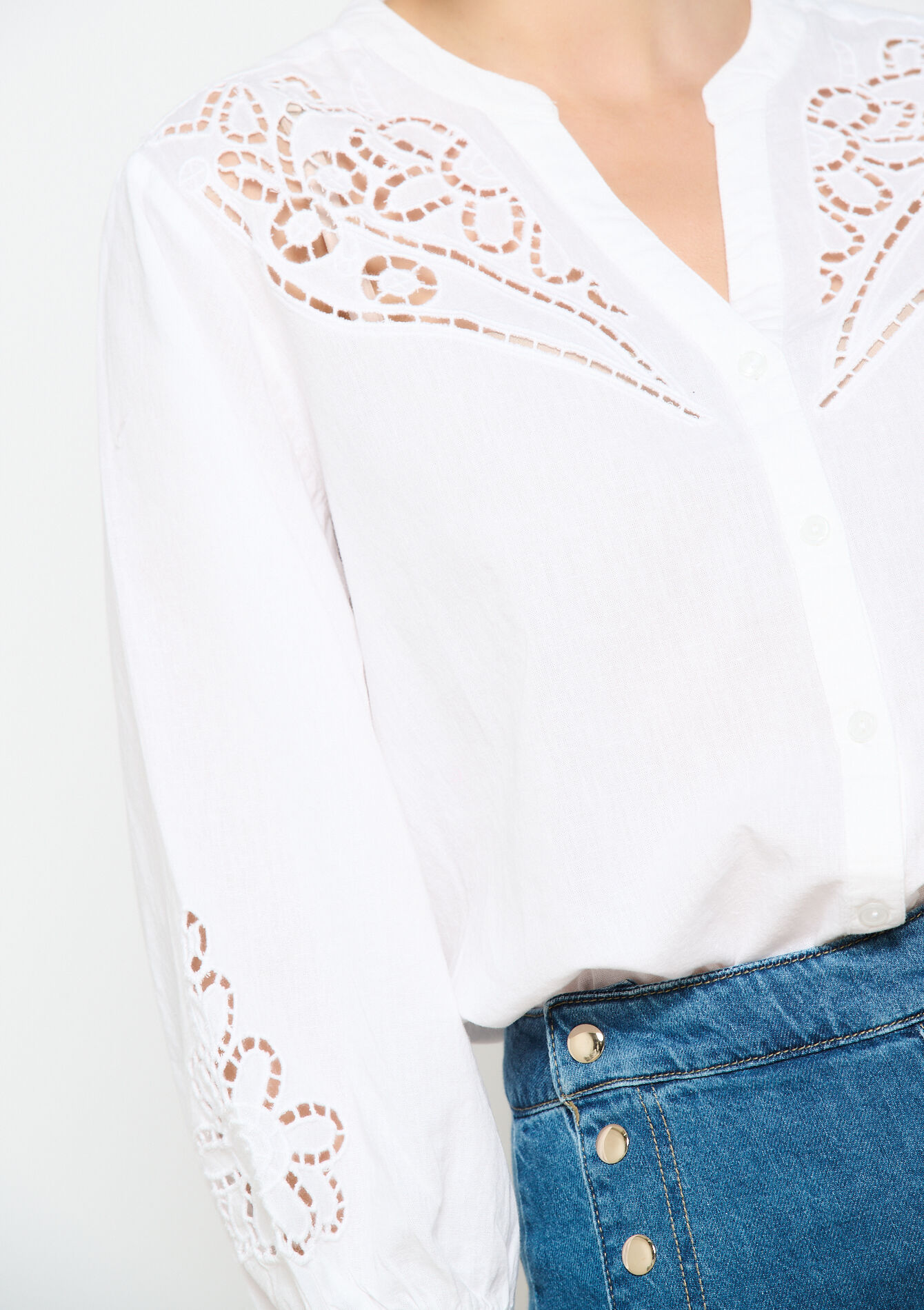 Kort hemd met cut-outs, Kort hemd met cut-outs - OPTICAL WHITE - 05702676_1019