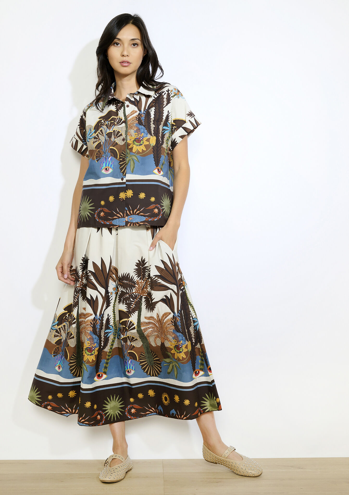 Blouse met exotische print, Blouse met exotische print - BROWN DARK CHOCOLATE - 05702922_3720