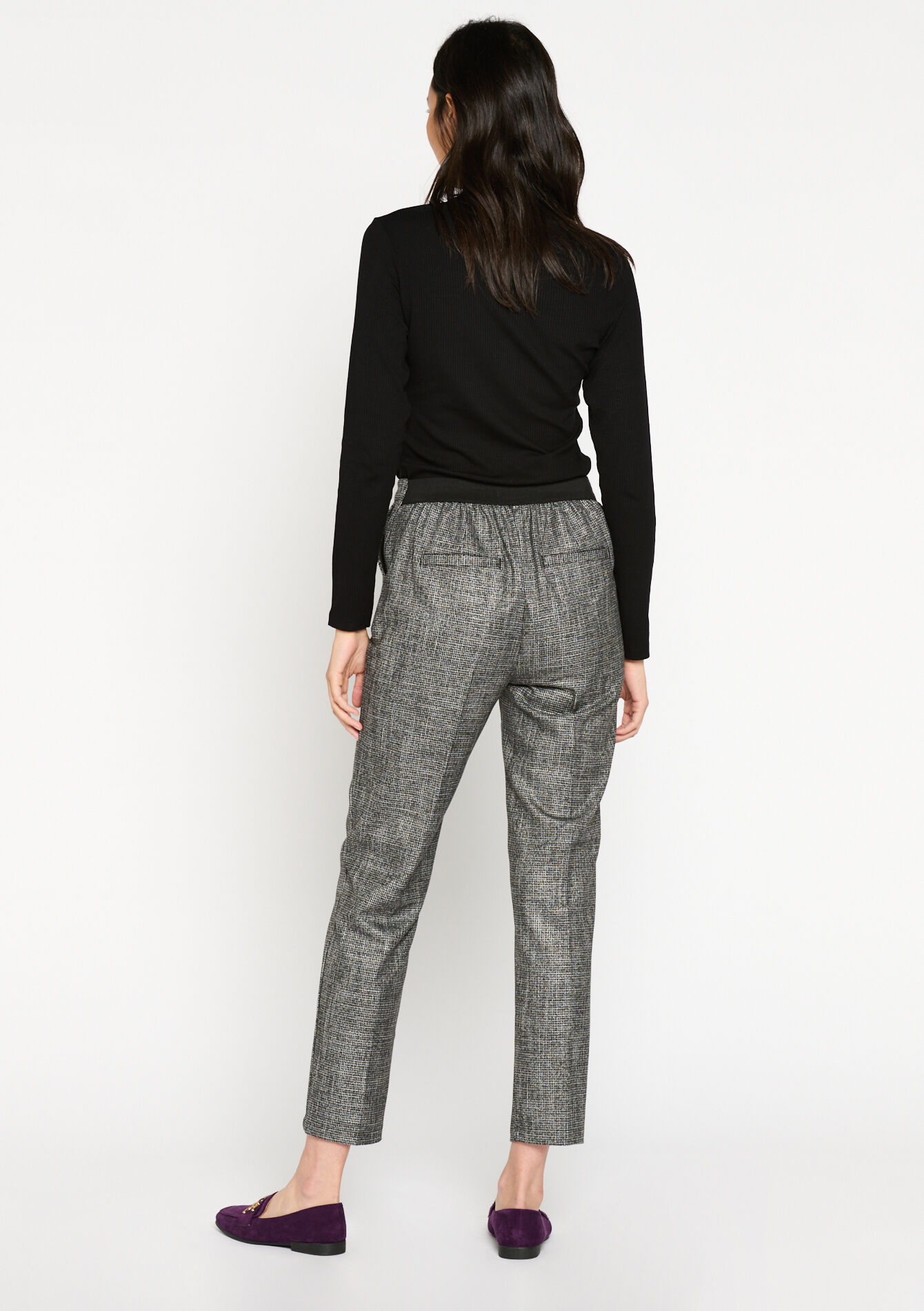Cigarette trousers with pied-de-poule - BLACK - 1082086