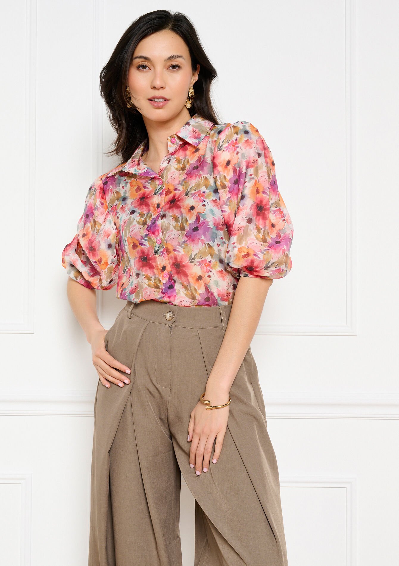 Vloeiende blouse met print, , back