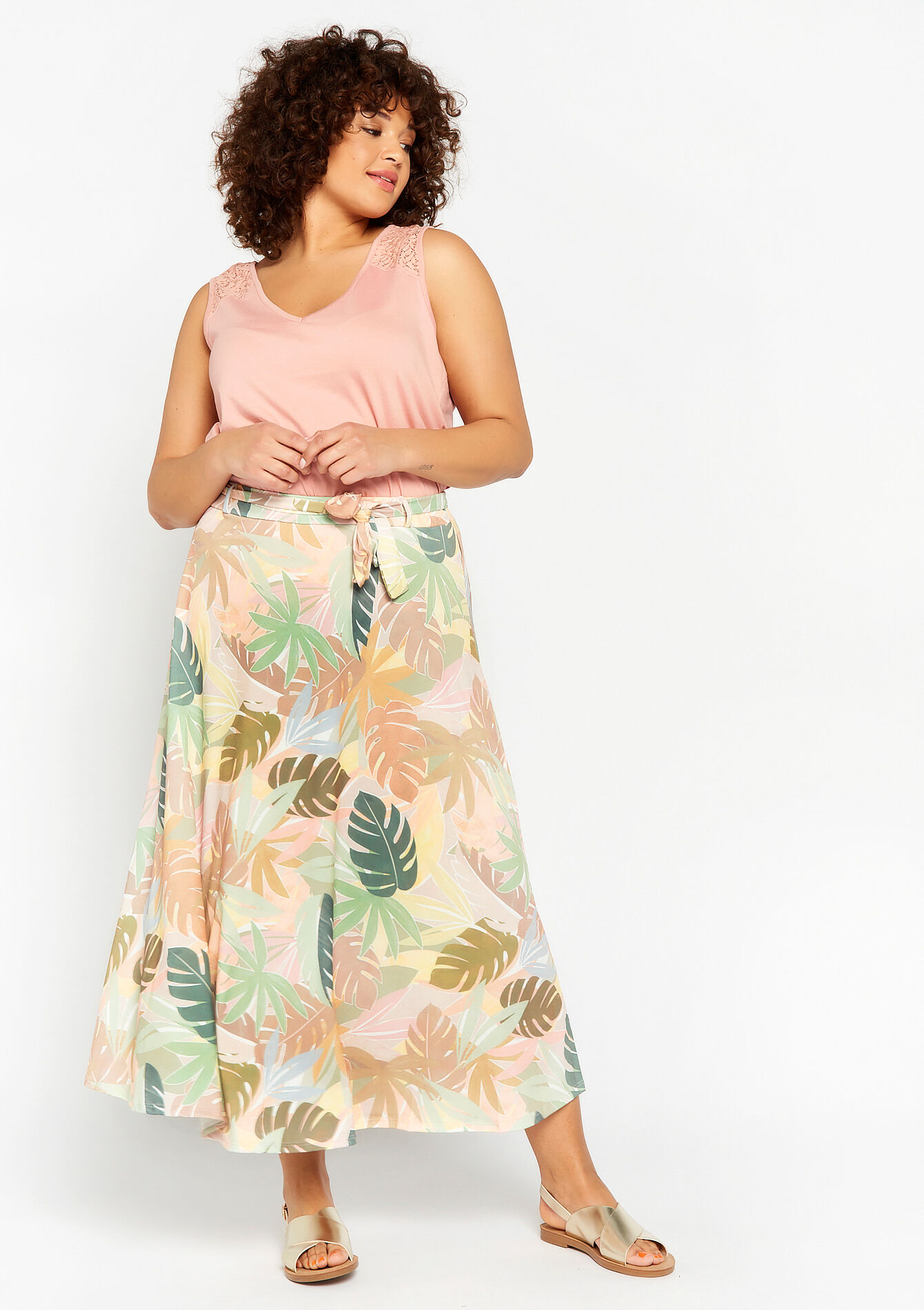 Maxi skirt with tropical print - LT BEIGE - 07101100_2527