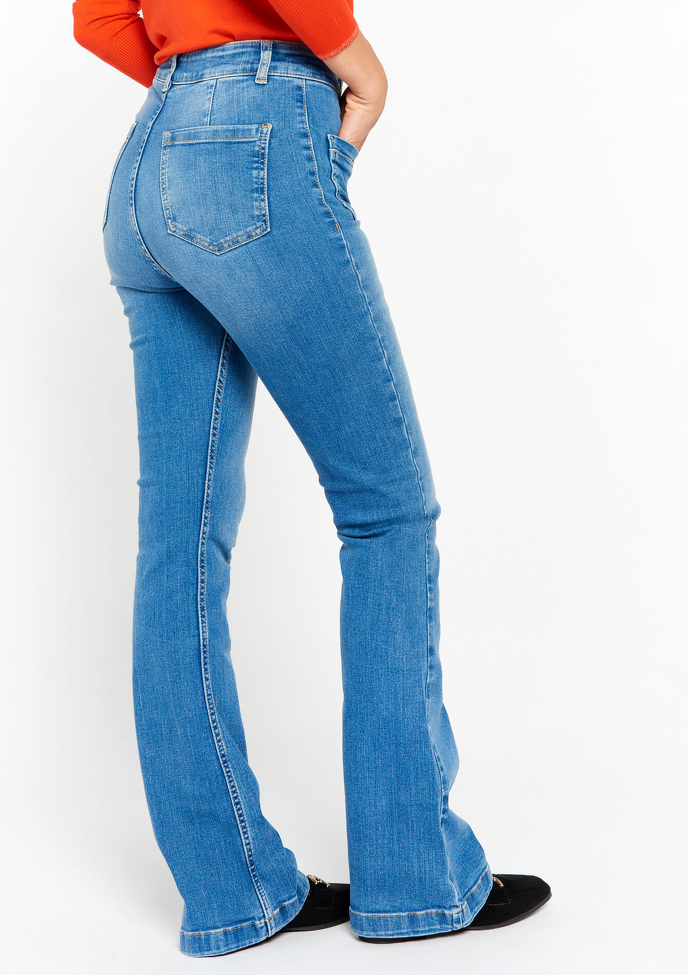 Jean évasé taille haute, Jean évasé taille haute - MEDIUM BLUE - 22000487_0500