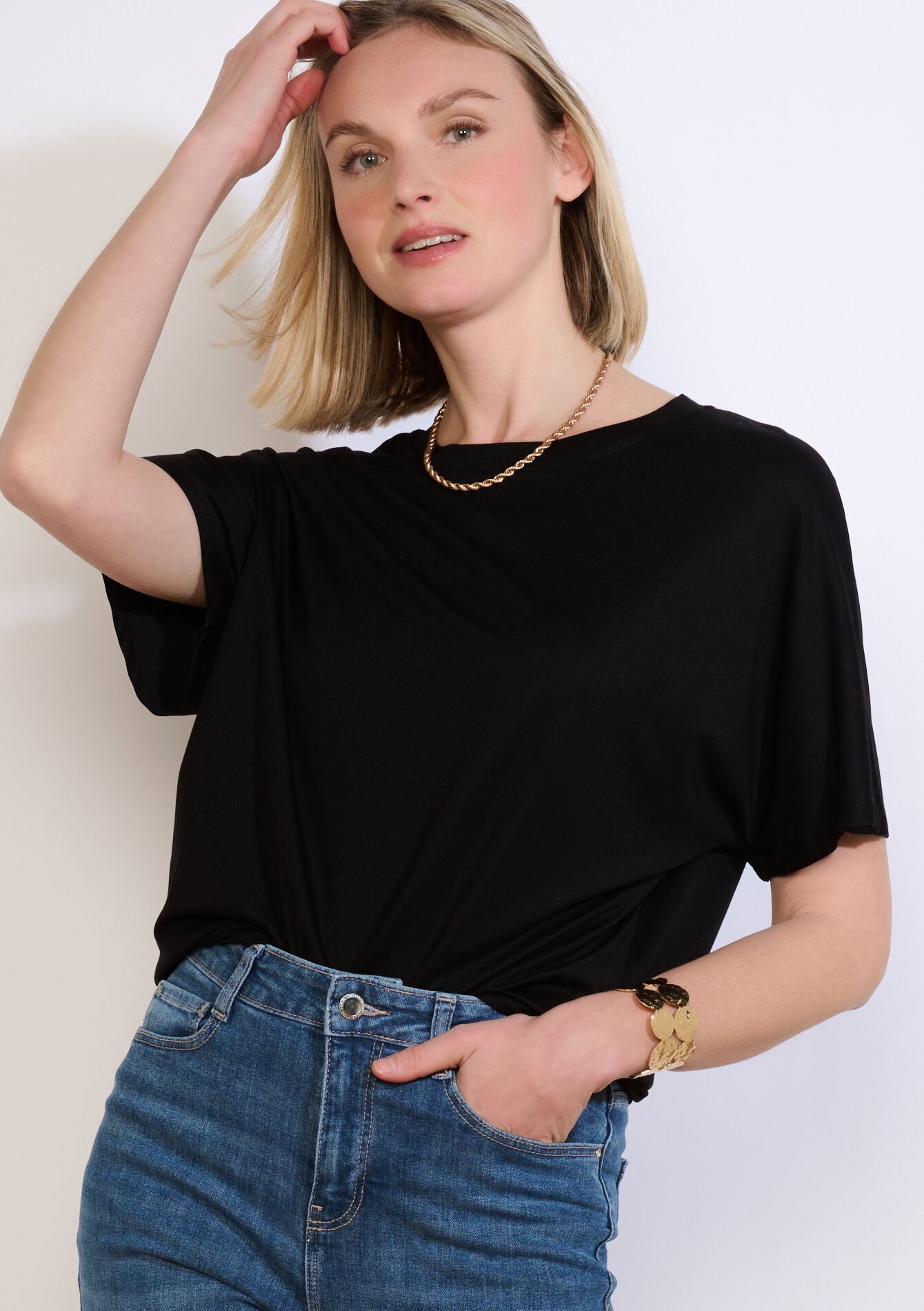 Losvallend T-shirt met korte mouw - BLACK - 02301935_1119