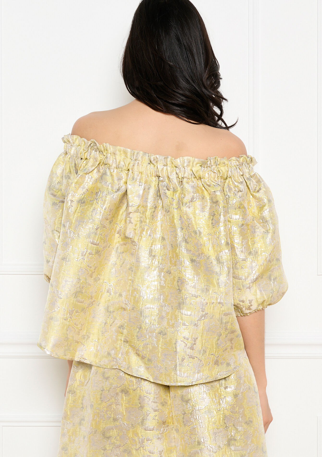 Blouse épaules dénudées jacquard - YELLOW PASTEL - 05703053_5004