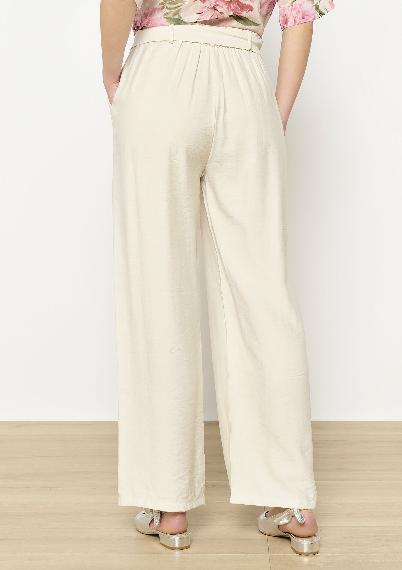 Vloeiende broek met ceintuur, Vloeiende broek met ceintuur - VANILLA WHITE - 06600976_1013