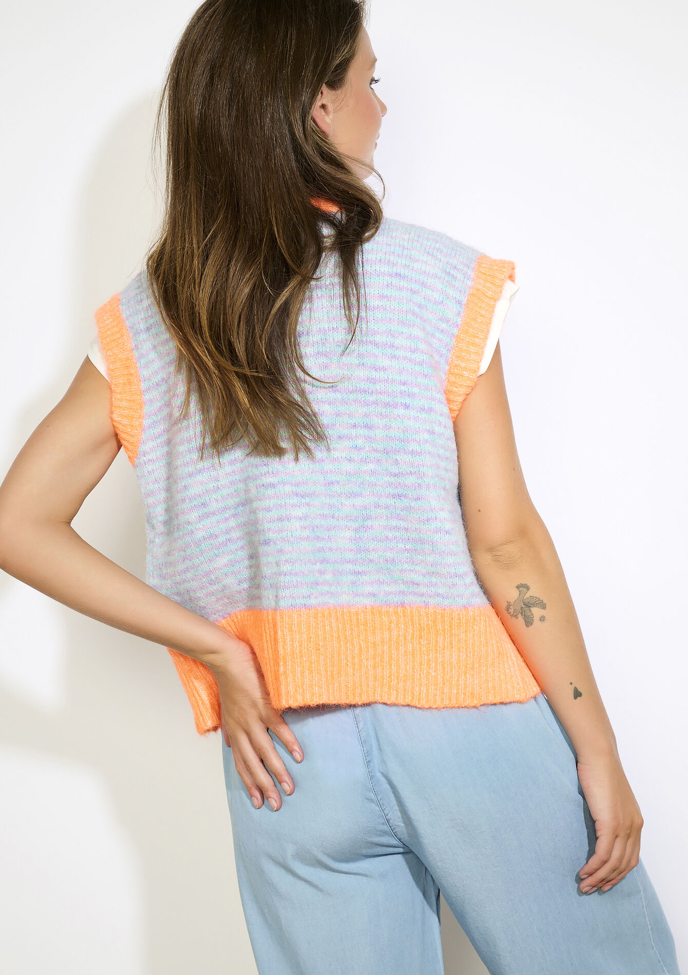 Gilet met strepen  - LT BLUE - 04101339_2519