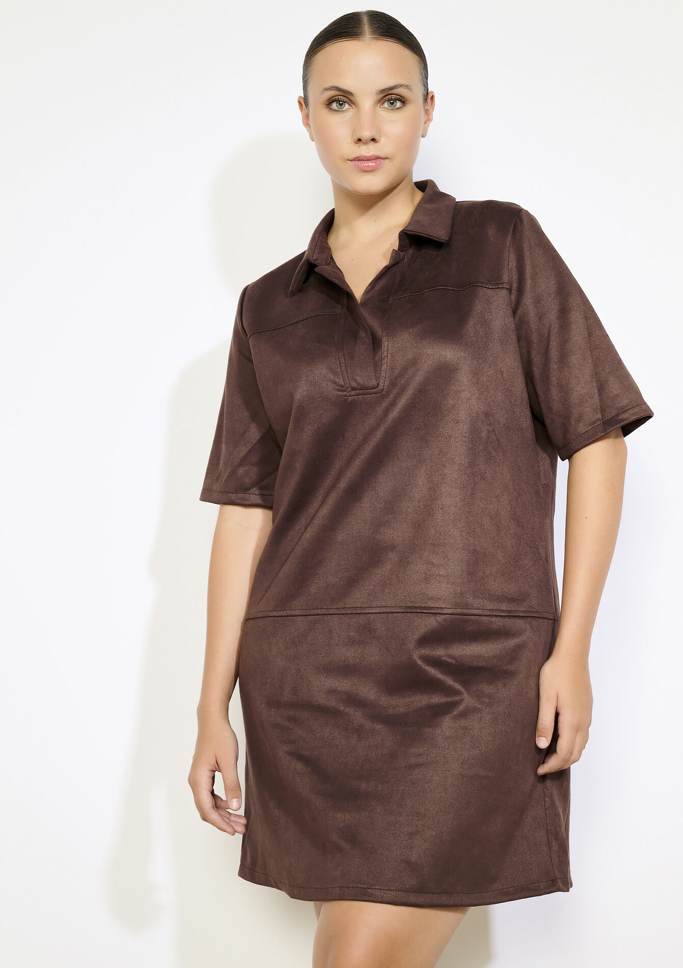 suèdine polo jurk, suèdine polo jurk - BROWN DARK CHOCOLATE - 08104285_3720