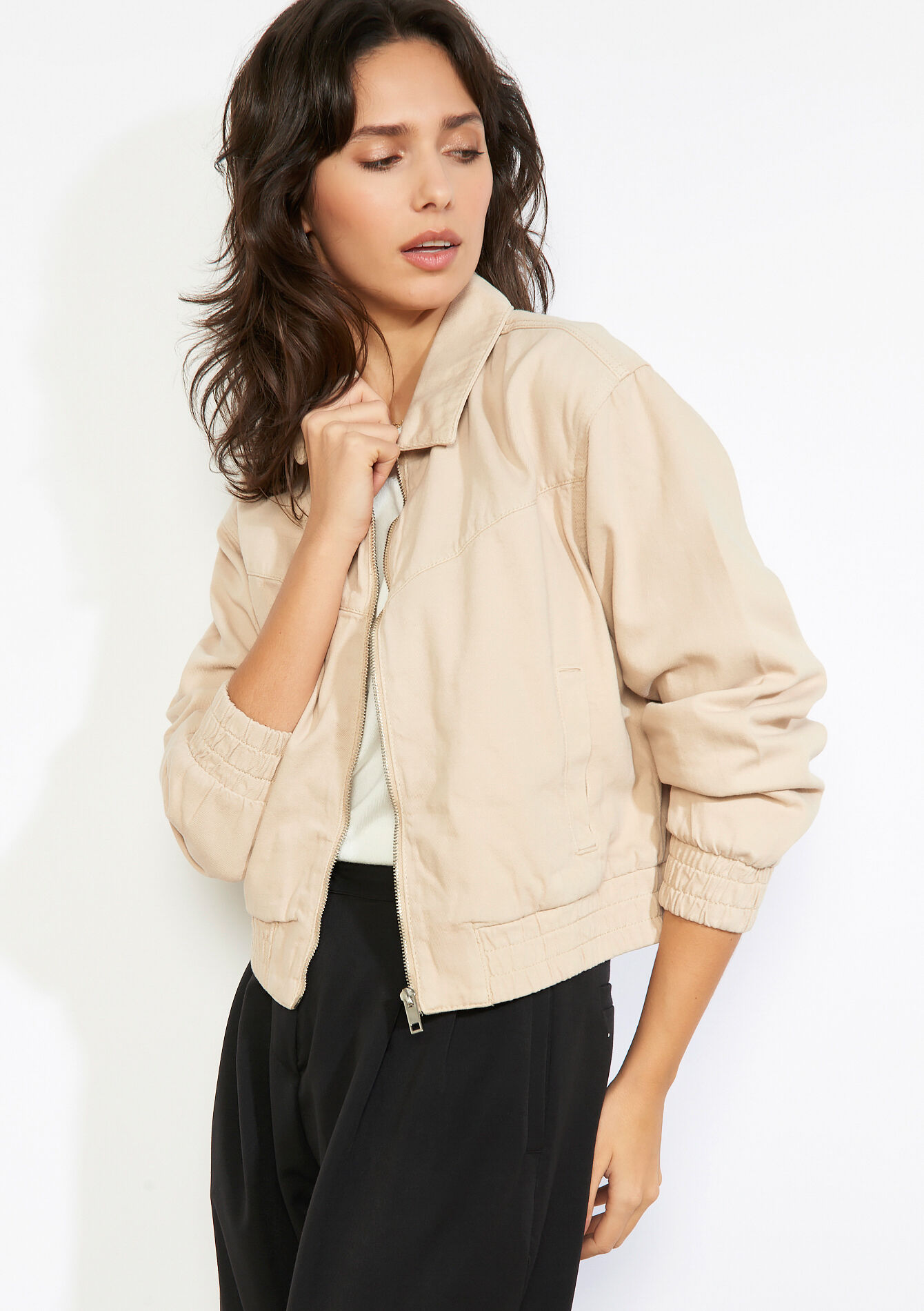 Cropped zip jacket - LT BEIGE - 09101104_2527