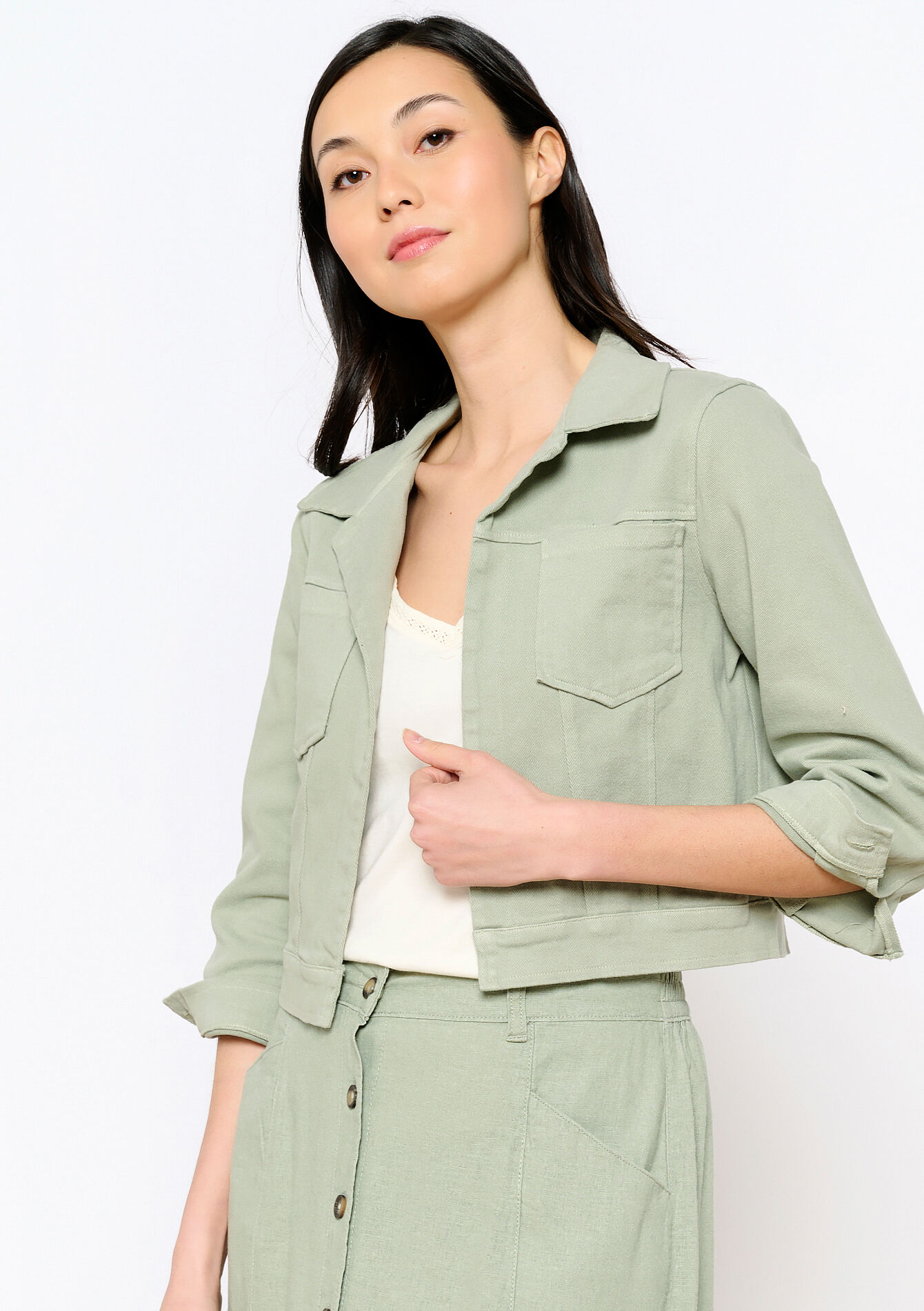 Kort jasje in keperstof, Kort jasje in keperstof - LIGHT KHAKI - 09100919_4405