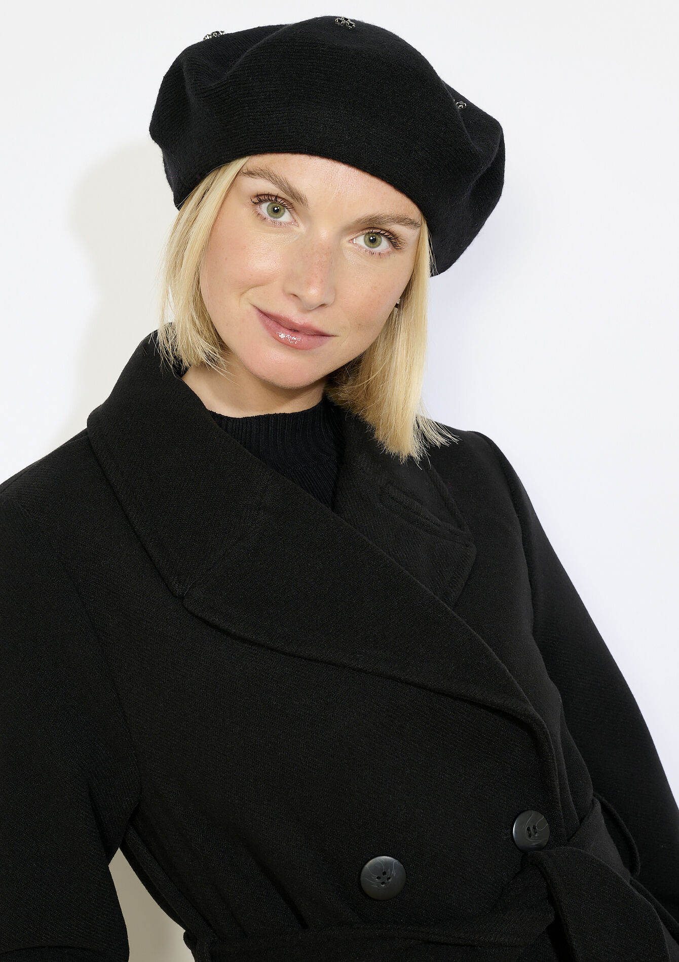 Béret orné en maille, Béret orné en maille - BLACK - 17002186_1119