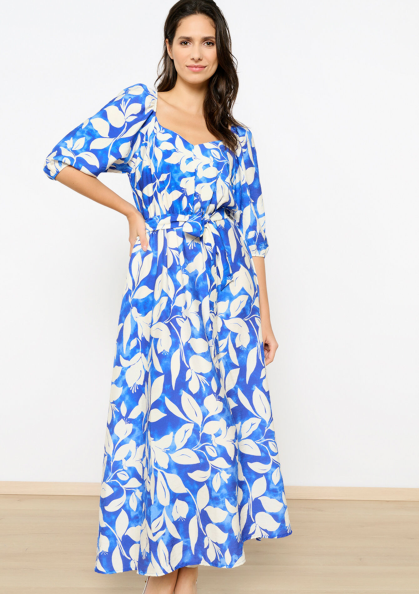 Maxi-jurk met aquarelprint, Maxi-jurk met aquarelprint - BLUE FAIENCE - 08103586_1584