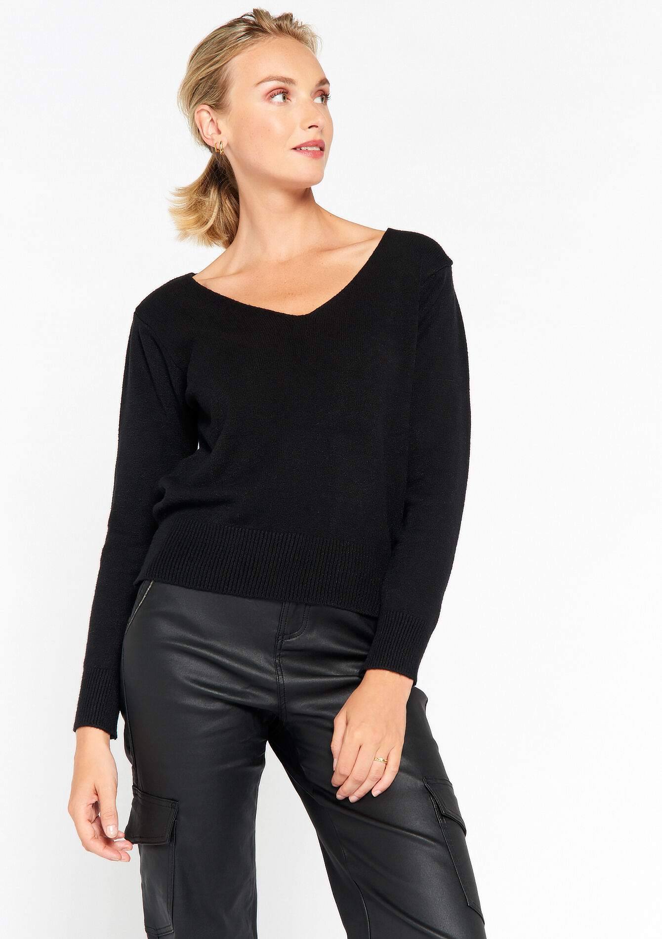 Pullover col en V, Pullover col en V - BLACK - 04006314_1119