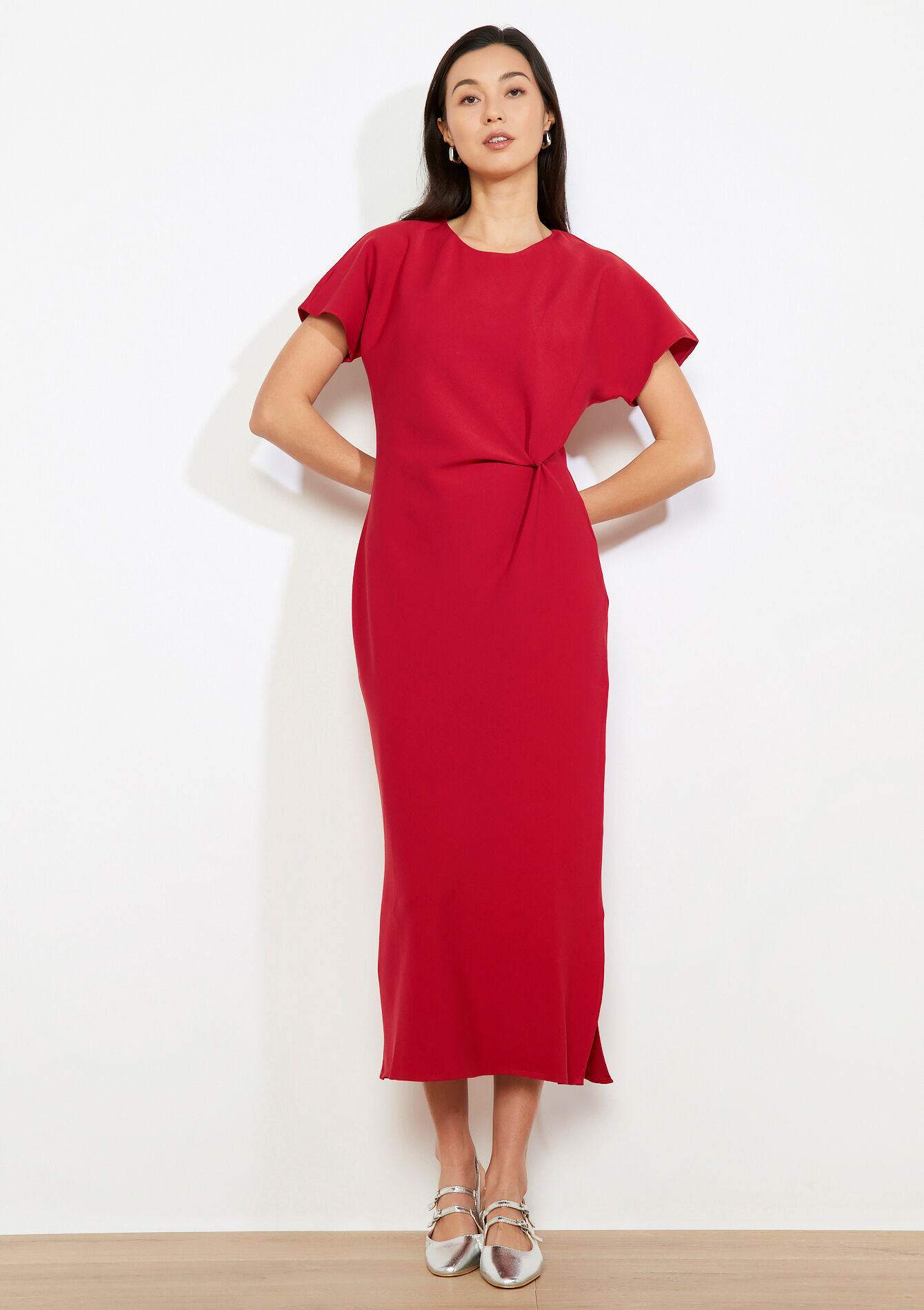 Gedrapeerde midi-jurk - RED LIPSTICK - 08104447_5310