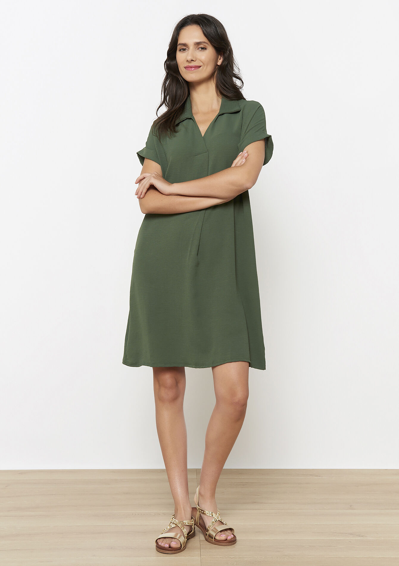 Fluid polo collar dress, Fluid polo collar dress - KHAKI MED - 08104127