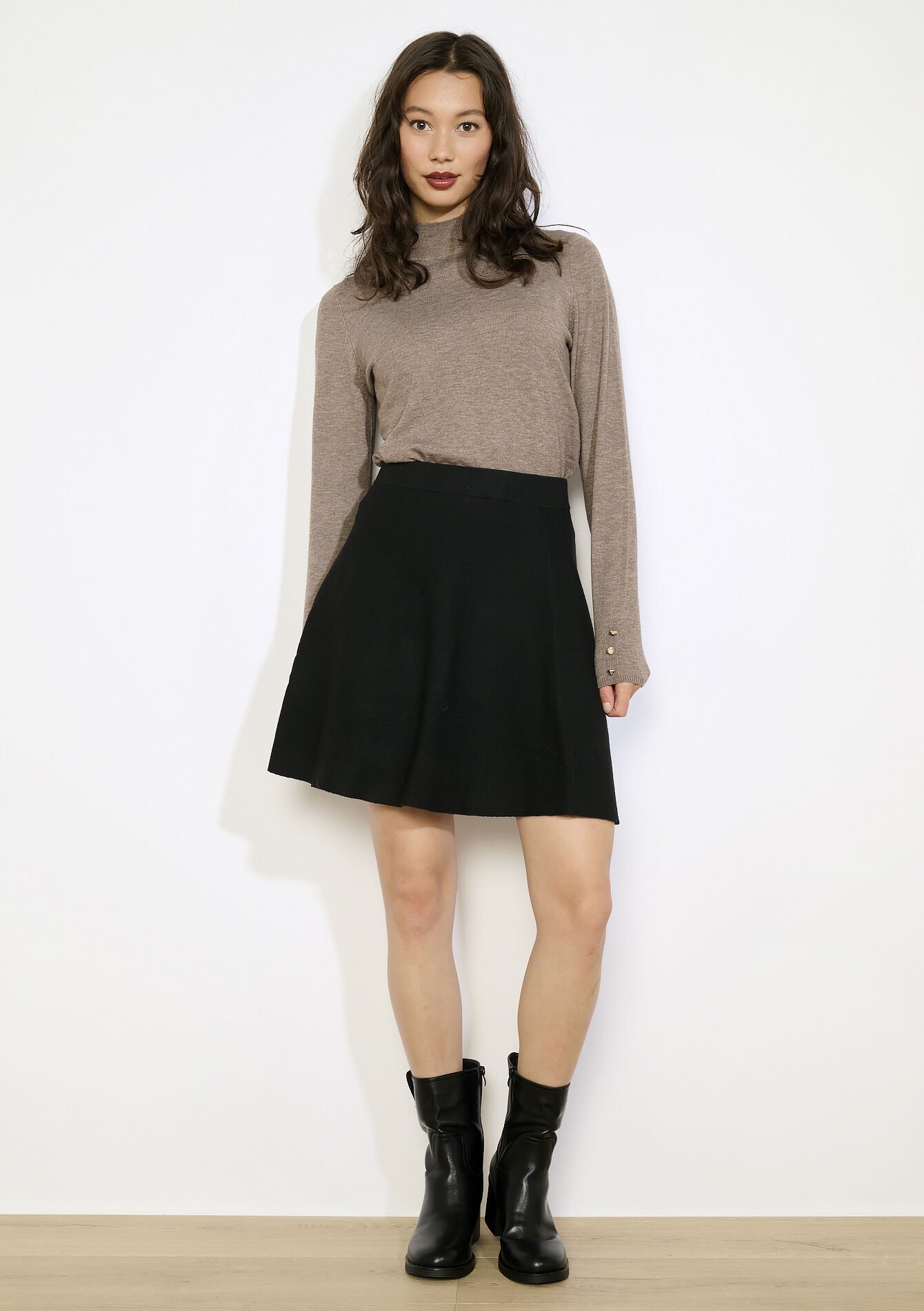 Uitlopende gebreide rok, Uitlopende gebreide rok - BLACK - 07101358_1119