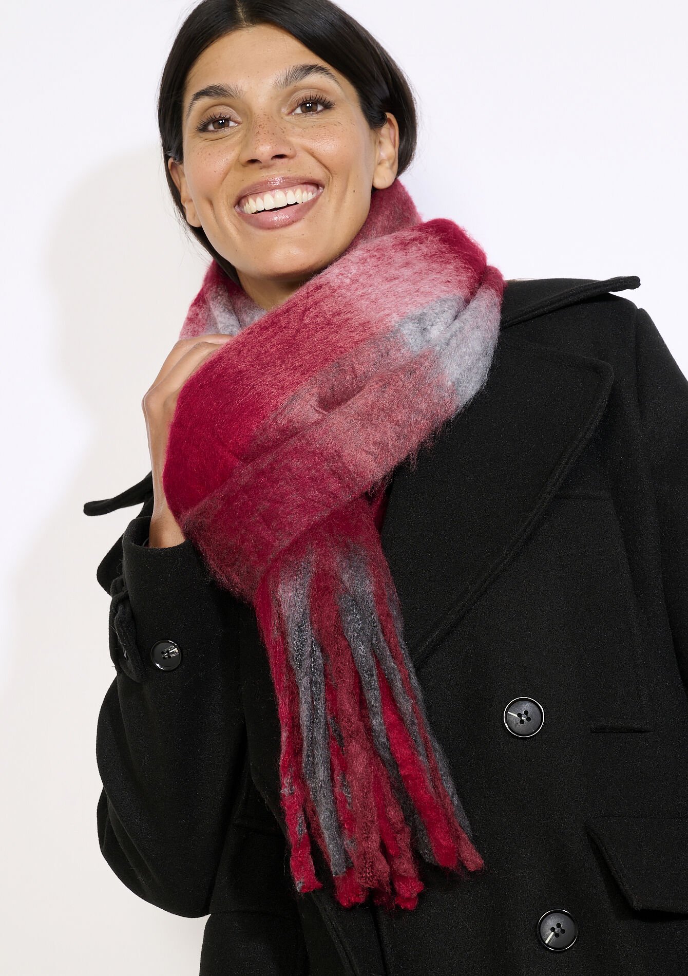 Oversized sjaal met franjes, Oversized sjaal met franjes - BORDEAUX WINE - 17101543_5514