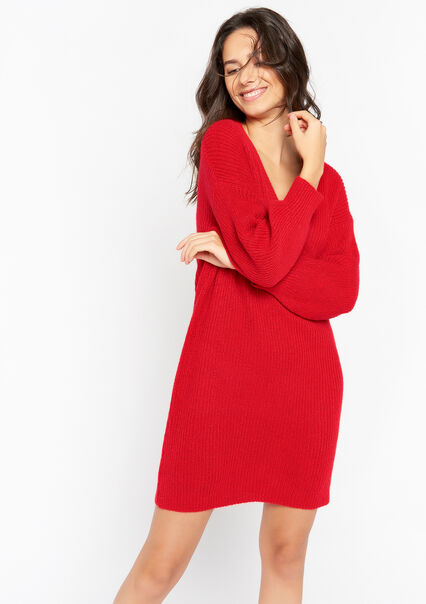 Trui-jurk met V-hals - RED LIPSTICK - 08103122_5310