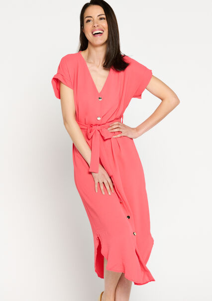 Maxi dress with buttons - BRIGHT CORAL - 08601960_315