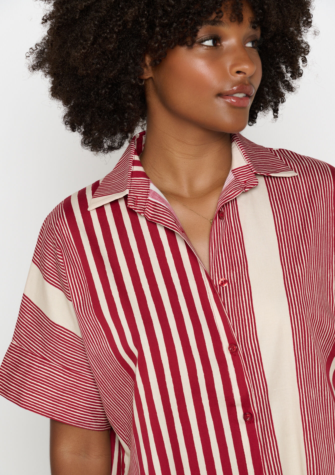 Midi hemdjurk met strepen, Midi hemdjurk met strepen - TERRACOTTA - 08103842_5303