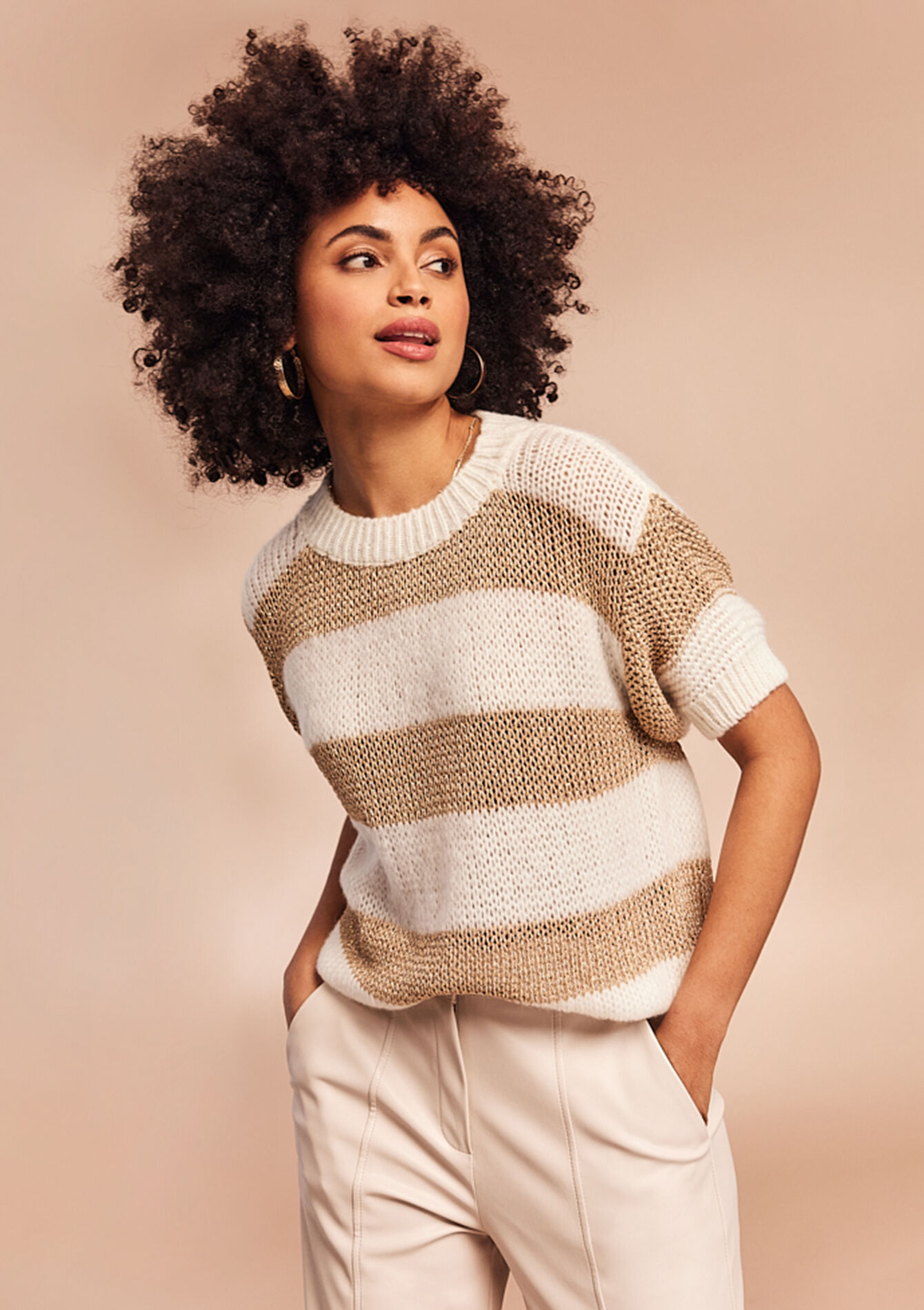 Pullover à rayures à manches courtes, Pullover à rayures à manches courtes - OFFWHITE - 04006110_1001