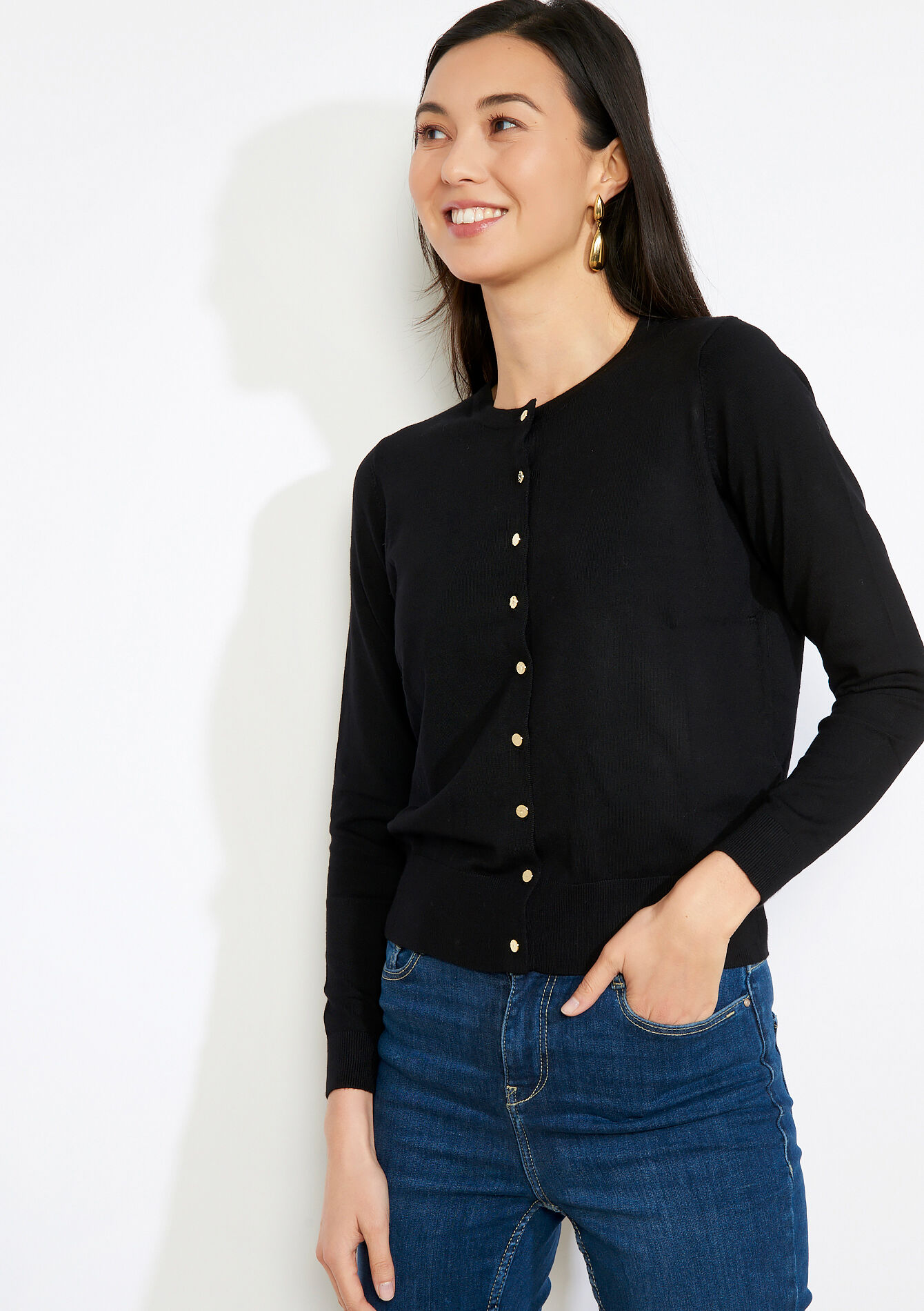 Vest met knopen en ronde hals, , back