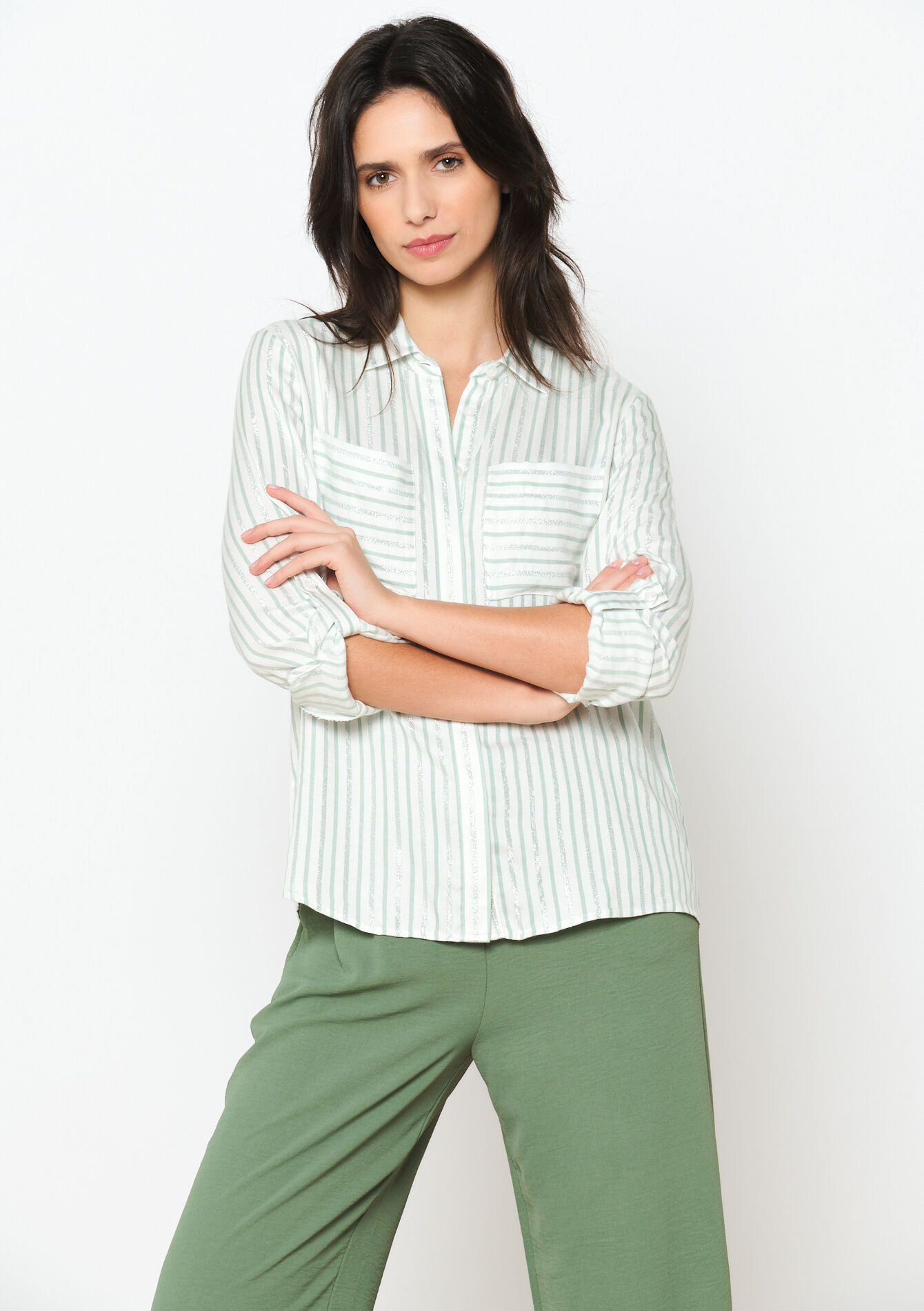 Striped shirt with lurex, Striped shirt with lurex - KHAKI FADED - 05702406_4326