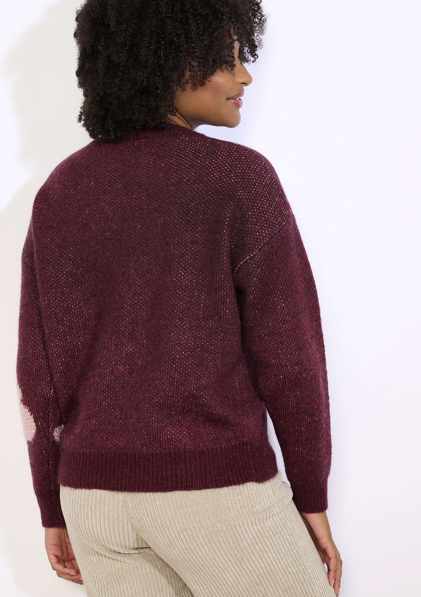 Floral jacquard knit sweater - BORDEAUX WINE - 04007116