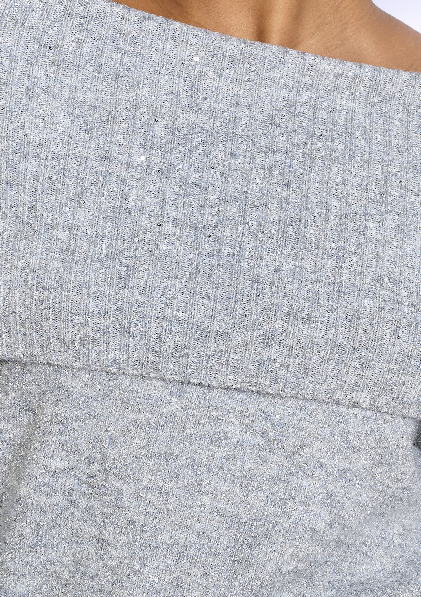 Off-shoulder sequin sweater - GREY MED MEL - 04006933