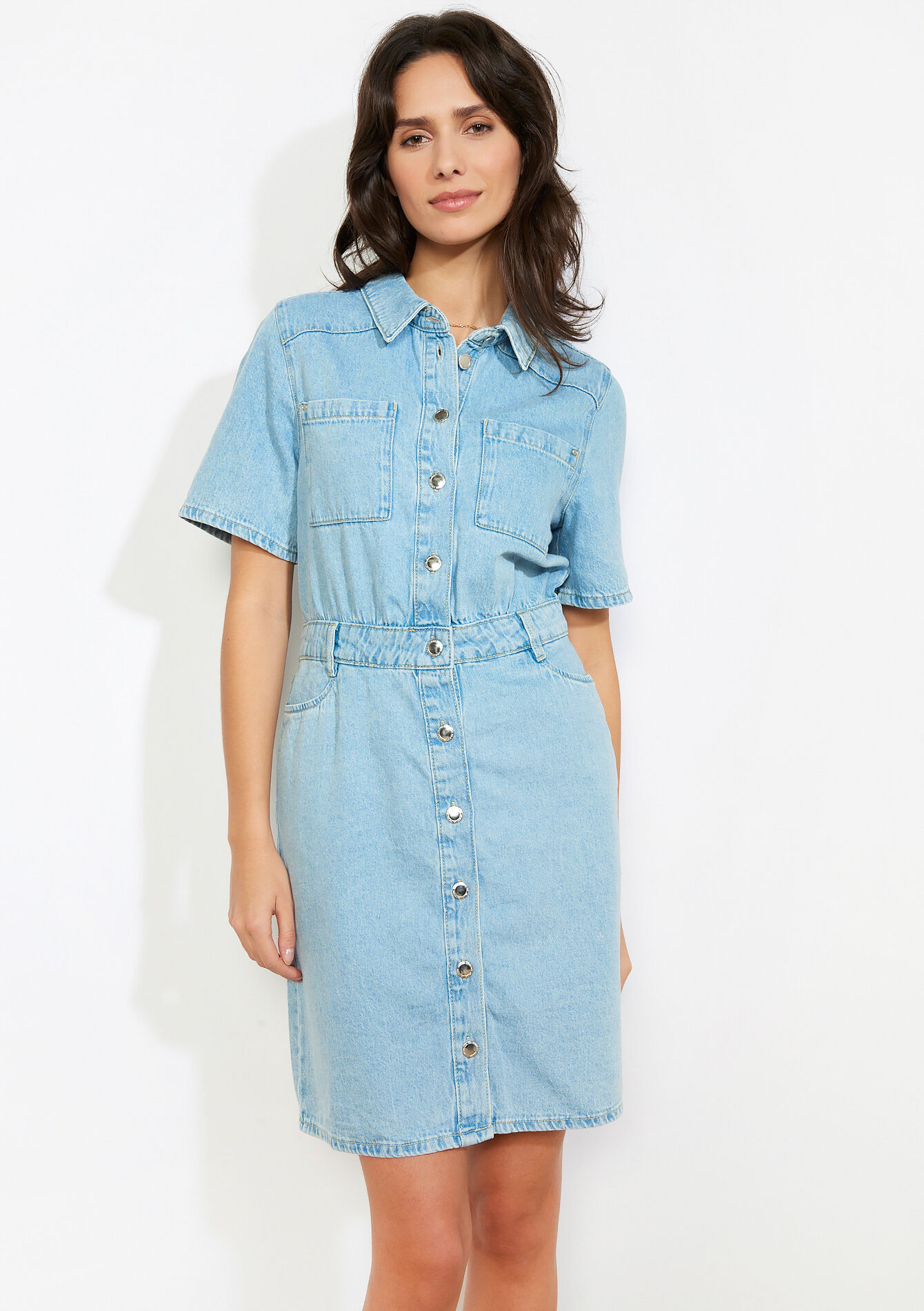 Robe chemise en jean courte, Robe chemise en jean courte, , back